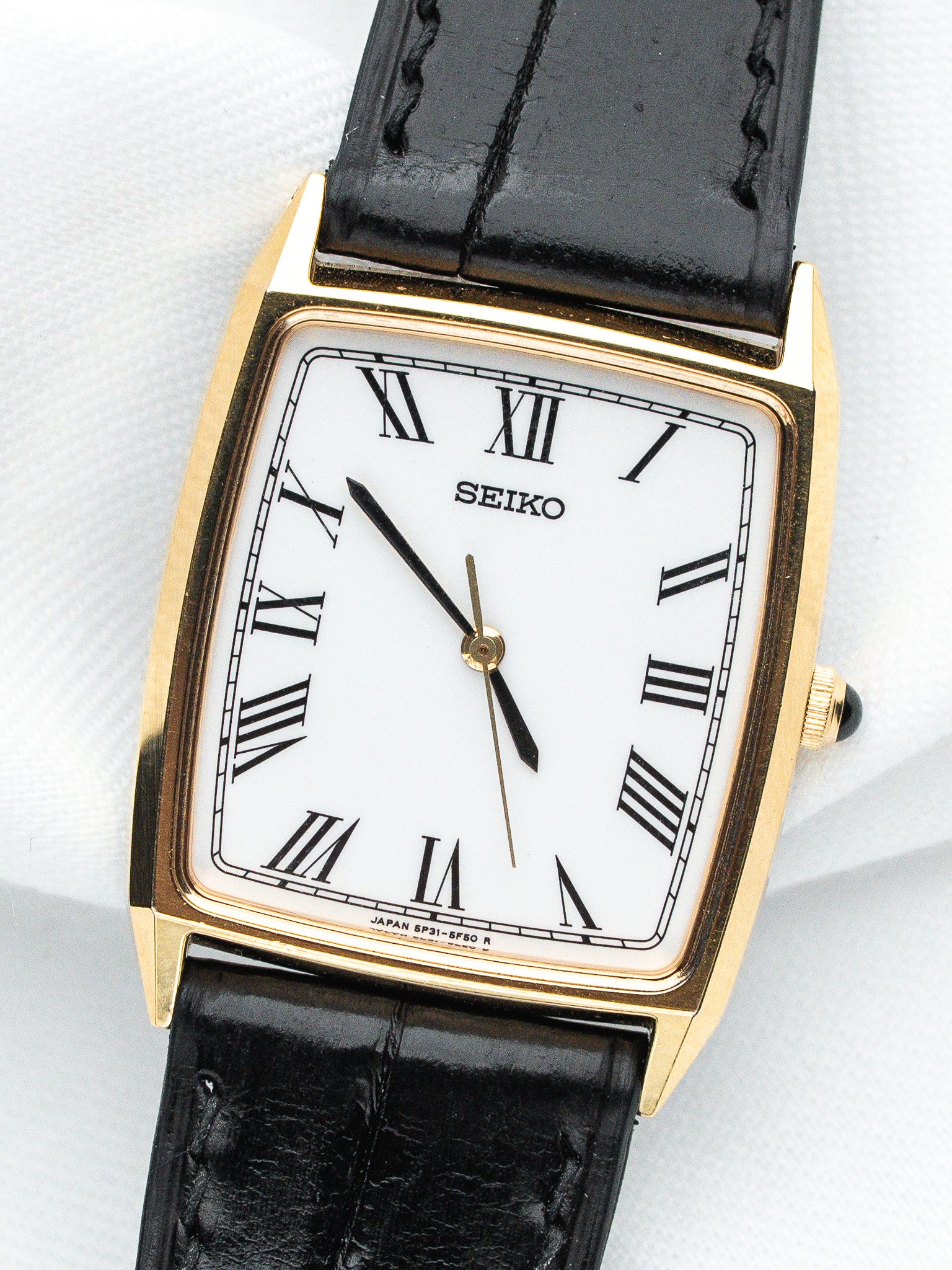 Seiko 5P31-5E10 Tonneau Plaqué Or — Cadran Blanc Romain (1990)