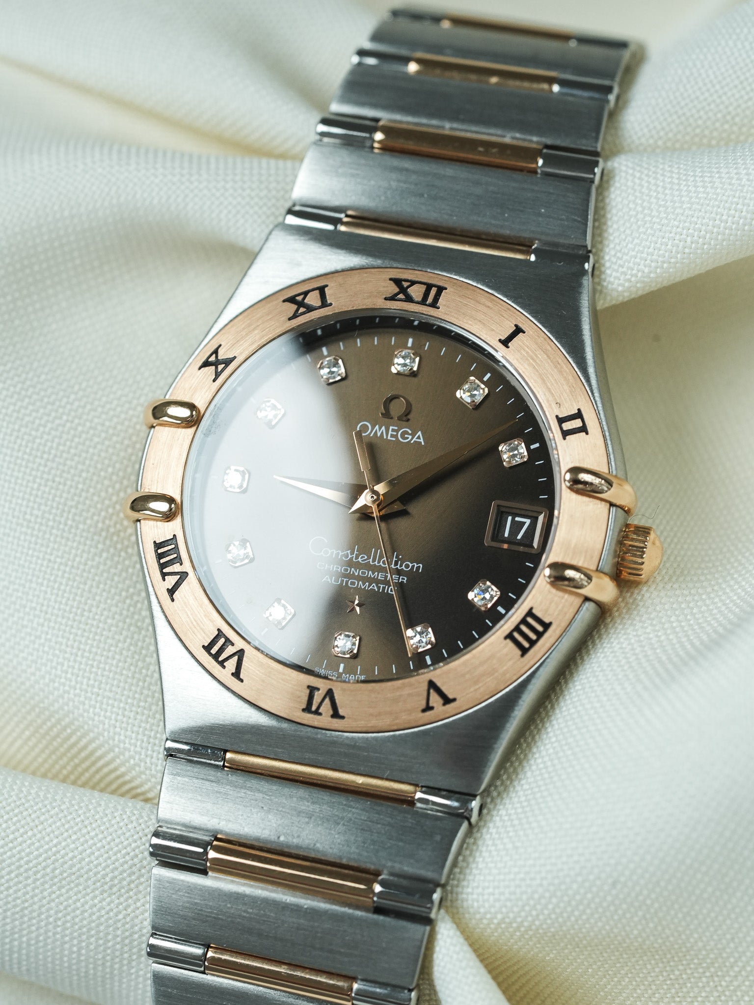 Omega Watch Constellation 1301.60.00 - Stainless Steel Rose Gold Chocolate Diamonds (2000s)