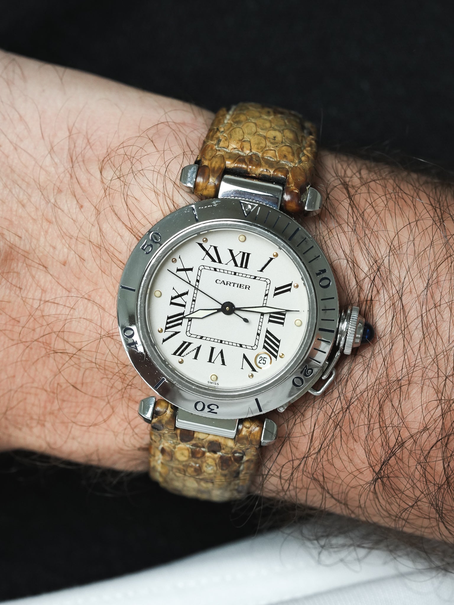 Montre Cartier Pasha Vintage - R4010 Acier 35.5mm Crème Serpent (Années 2000)