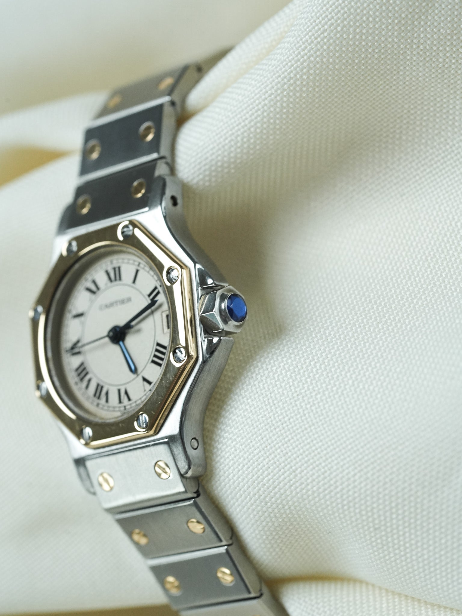 Montre Cartier Santos Vintage - Octogonale 24mm Acier Or Quartz Femme (Années 1990)