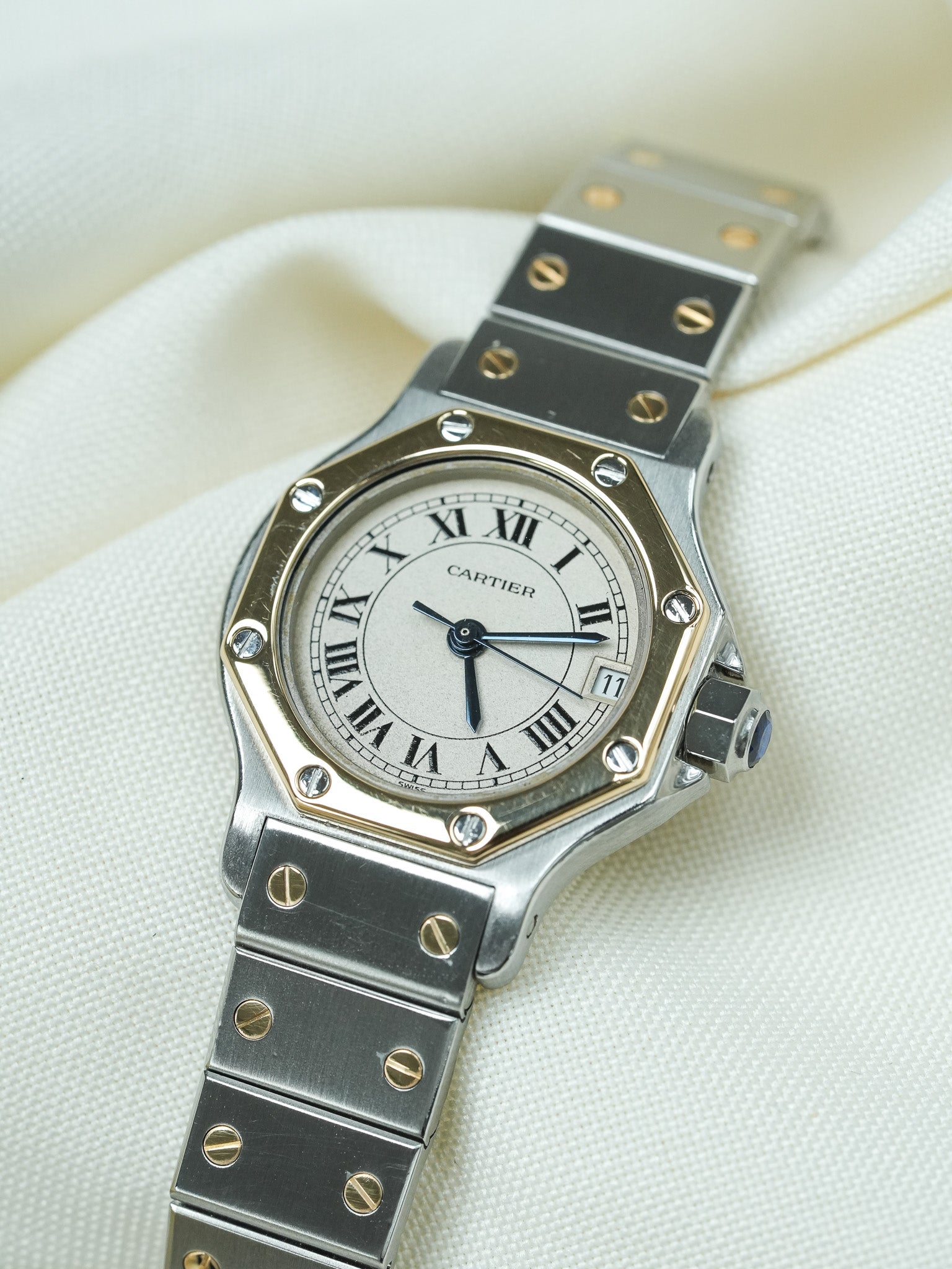 Montre Cartier Santos Vintage - Octogonale 24mm Acier Or Quartz Femme (Années 1990)