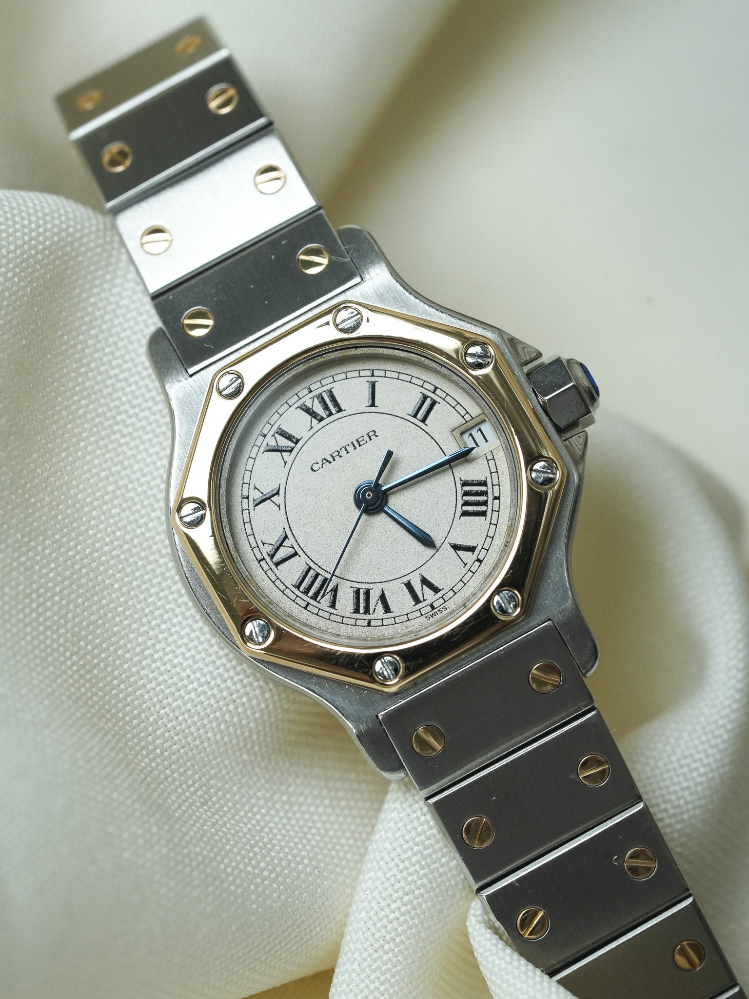 Montre Cartier Santos Vintage - Octogonale 24mm Acier Or Quartz Femme (Années 1990)