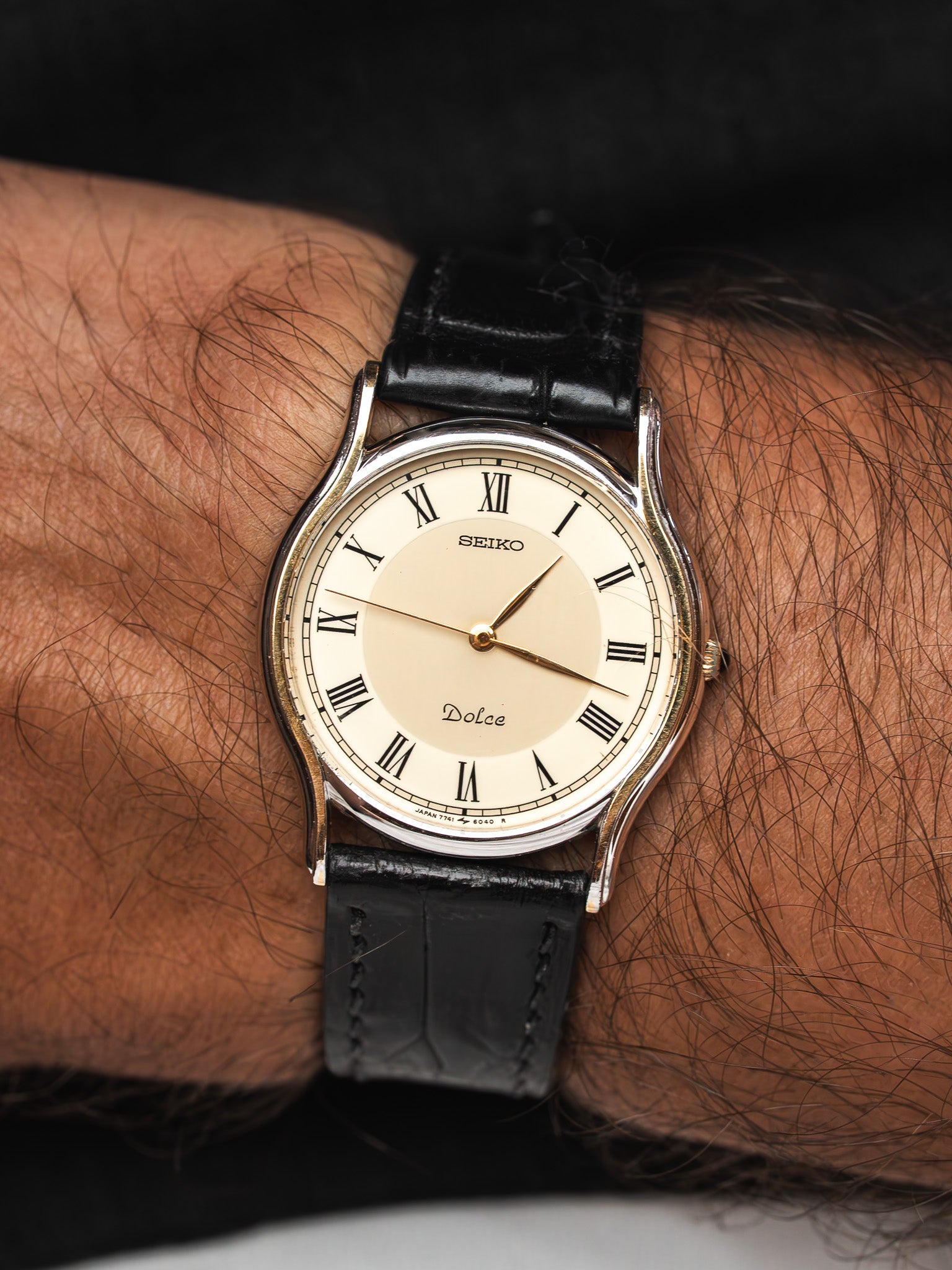 Seiko Dolce 7741-6030 Acier — Cadran Bi-ton Chiffres Romains (1988)