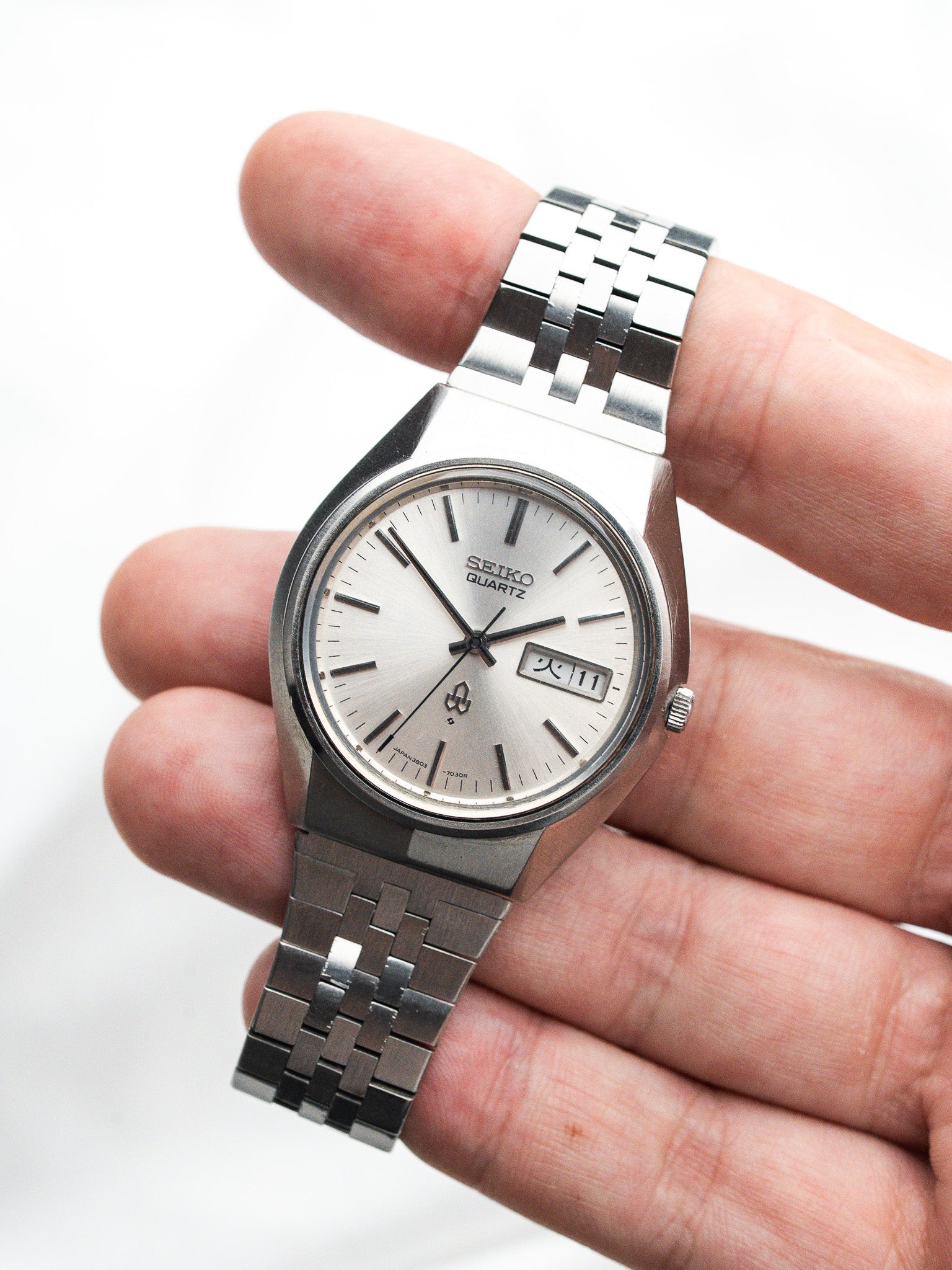 Seiko Type II 3803-7020 Acier — Cadran Argent Jour Kanji (1982)