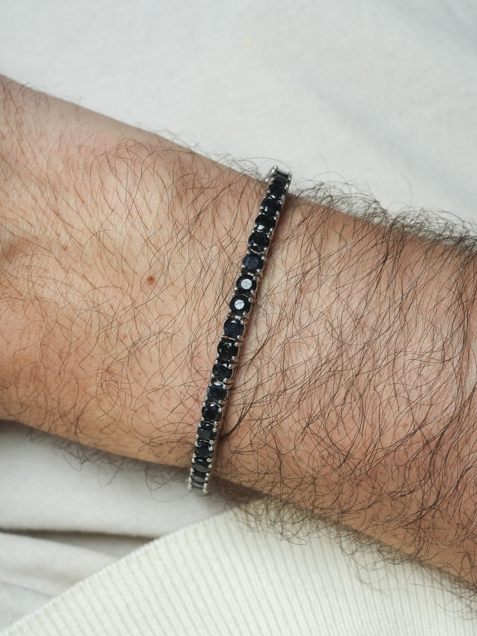 Bracelet Tennis Argent 925 & Saphir Bleu foncé – Osmond – Moyen Modèle - Atelier Victor