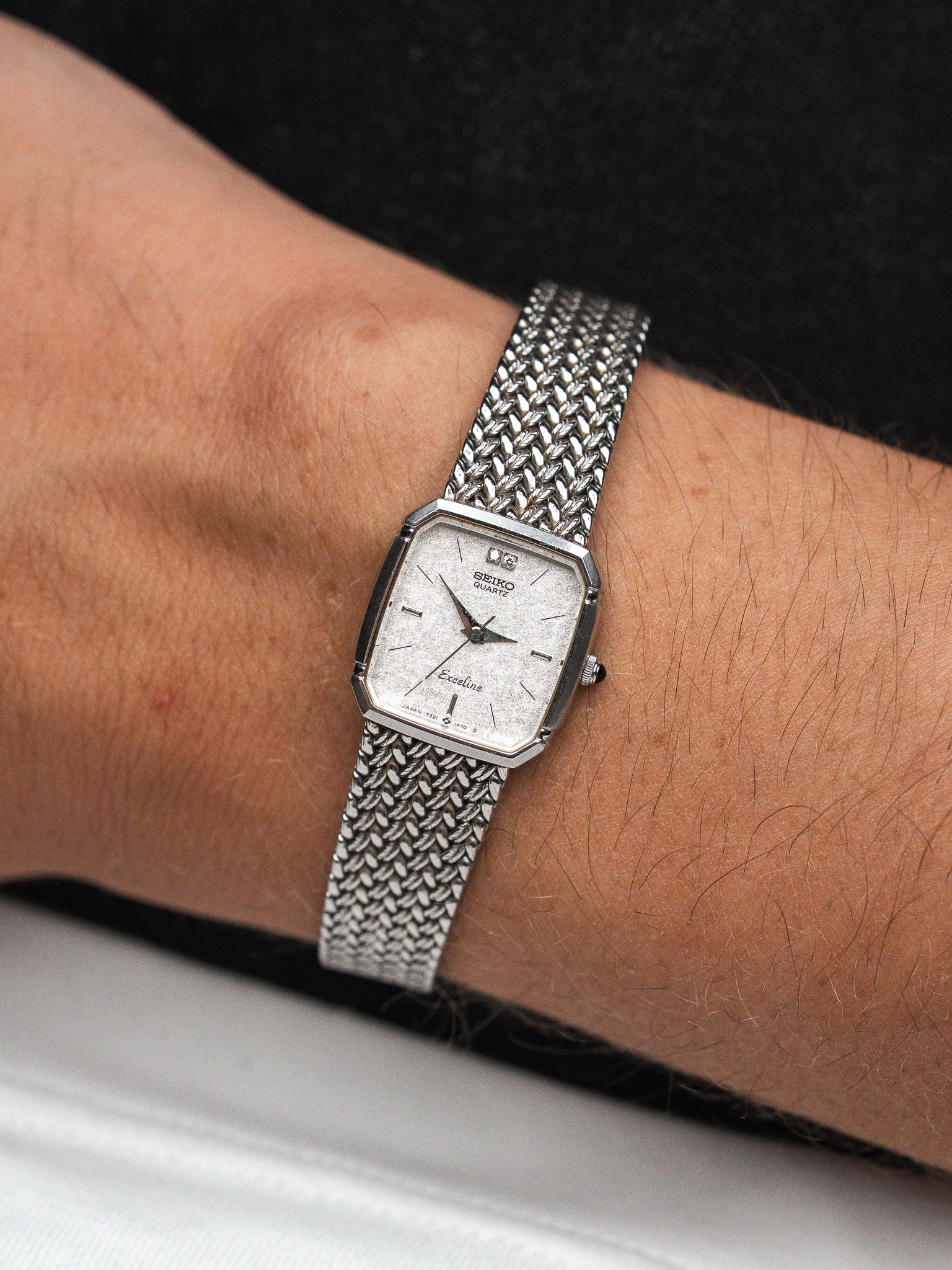 Seiko Vintage Exceline ساعة 7321-5910 — شبكية مضفّرة (1987)