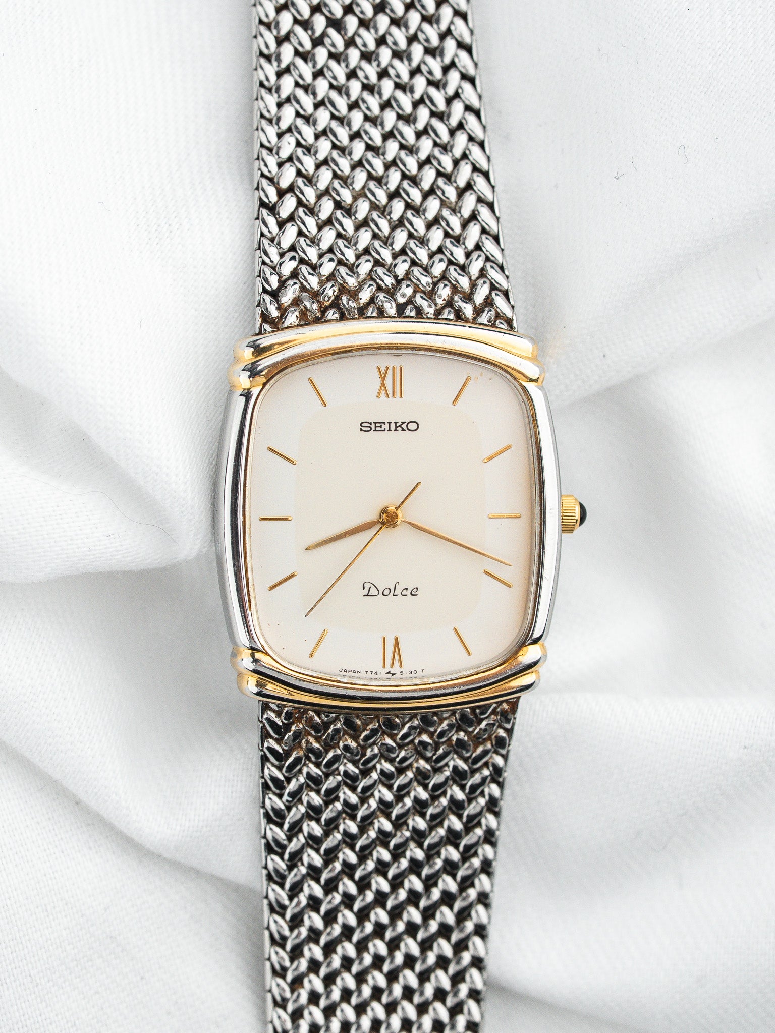ساعة Seiko فينتاج Dolce 7741-5110 — ثنائية اللون شبكية (1990)