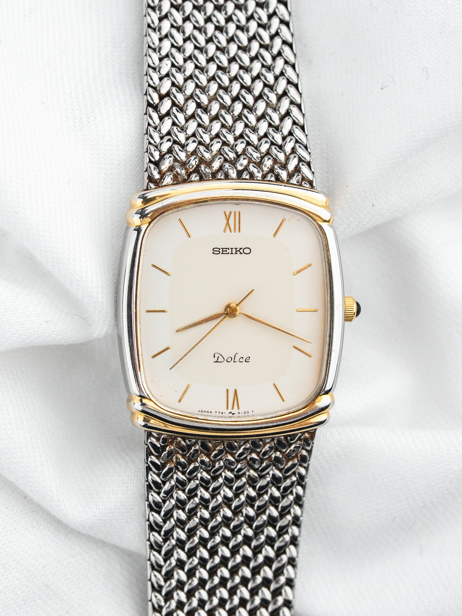ساعة Seiko فينتاج Dolce 7741-5110 — ثنائية اللون شبكية (1990)
