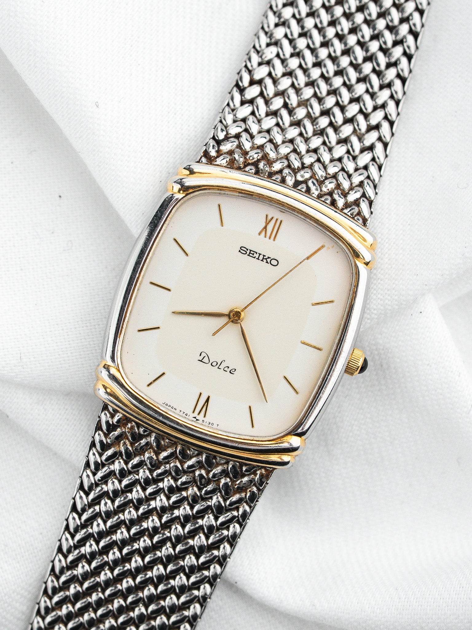 ساعة Seiko فينتاج Dolce 7741-5110 — ثنائية اللون شبكية (1990)