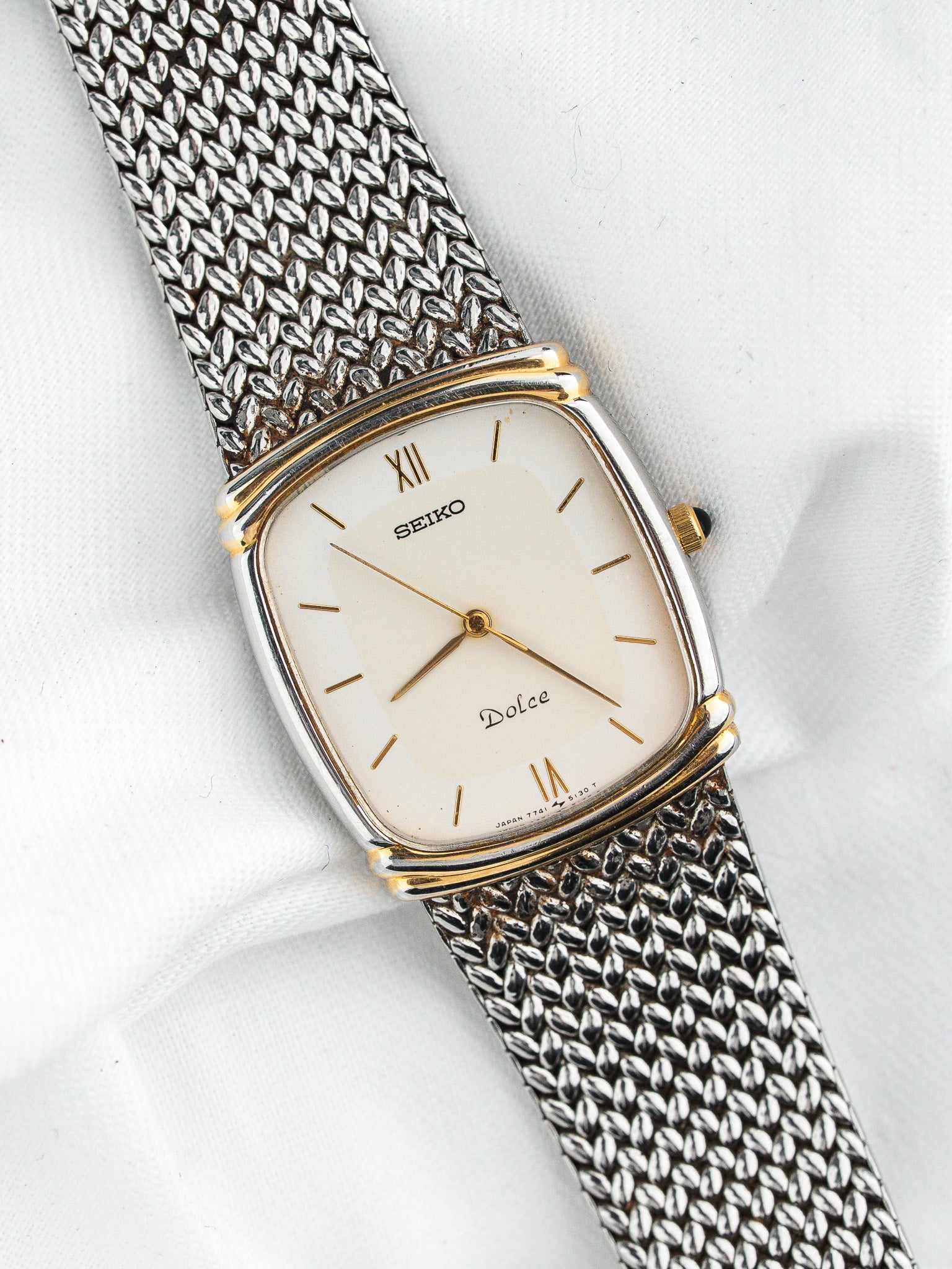 ساعة Seiko فينتاج Dolce 7741-5110 — ثنائية اللون شبكية (1990)