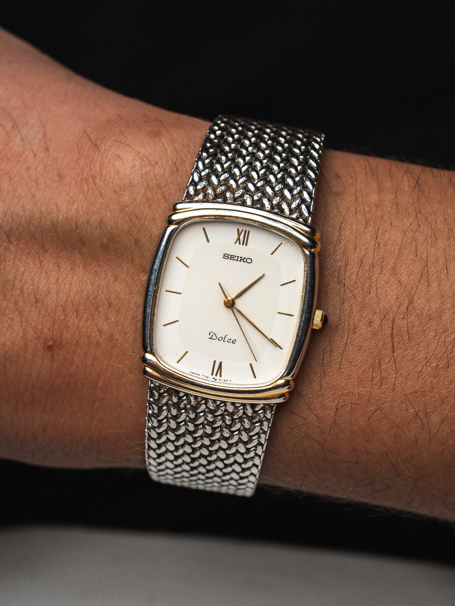 ساعة Seiko فينتاج Dolce 7741-5110 — ثنائية اللون شبكية (1990)