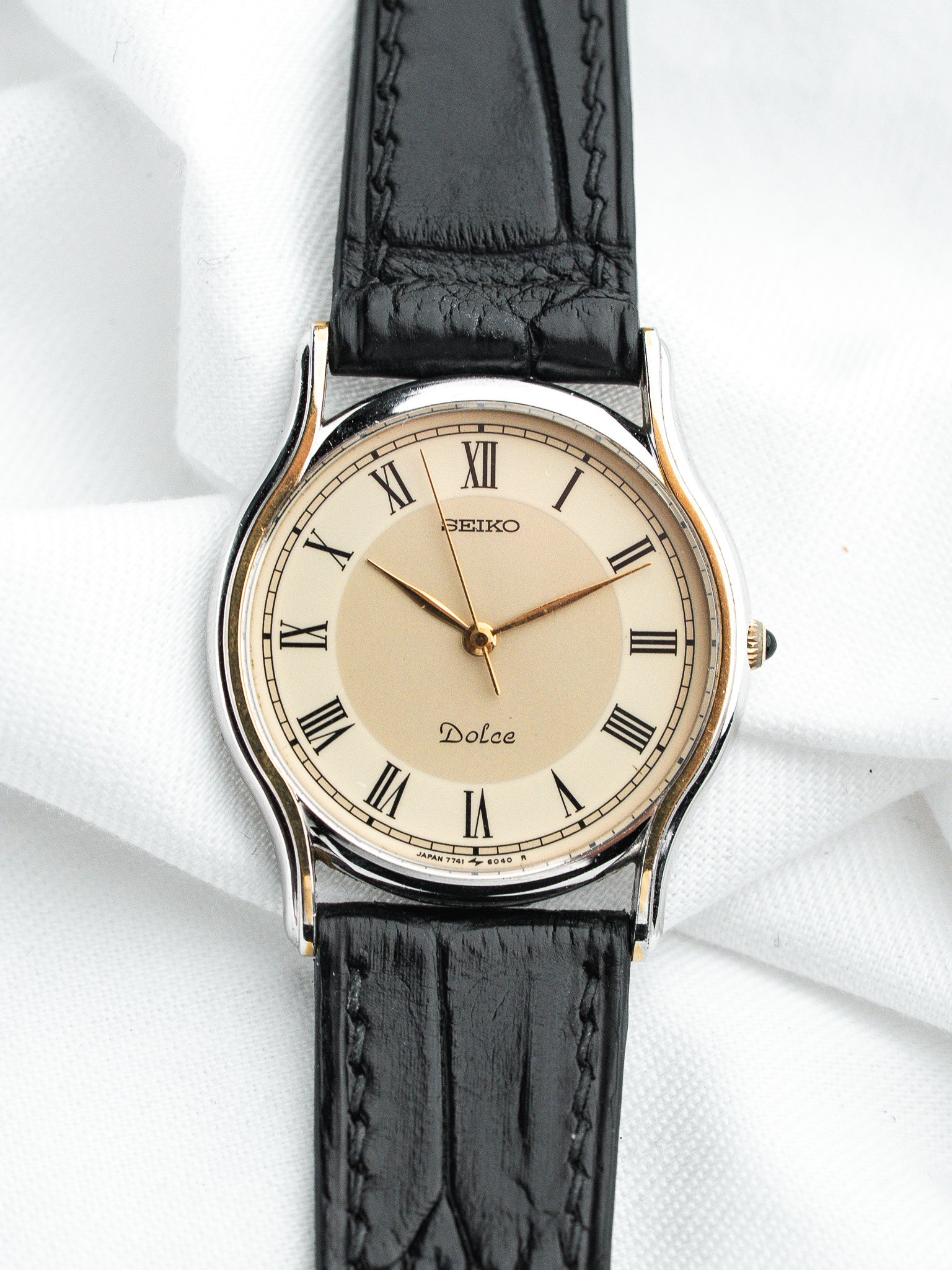 Seiko Dolce 7741-6030 Acier — Cadran Bi-ton Chiffres Romains (1988)
