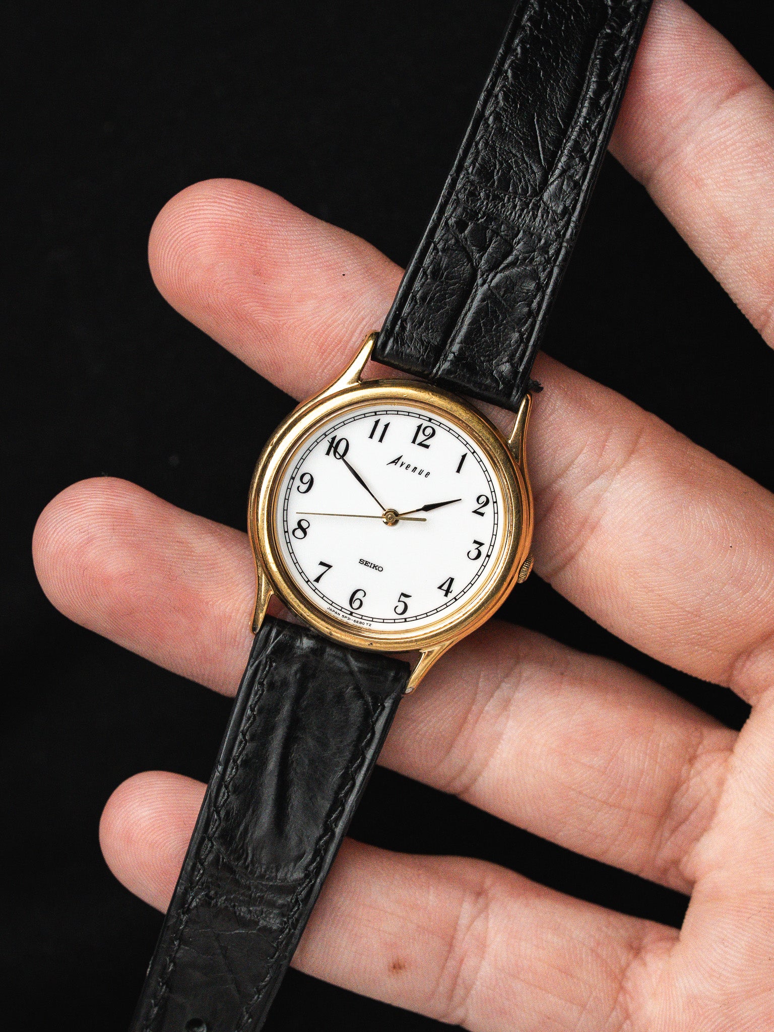 Seiko Avenue 5P31-6D00 — Plaqué Or Cadran Chiffres Arabes (1990)