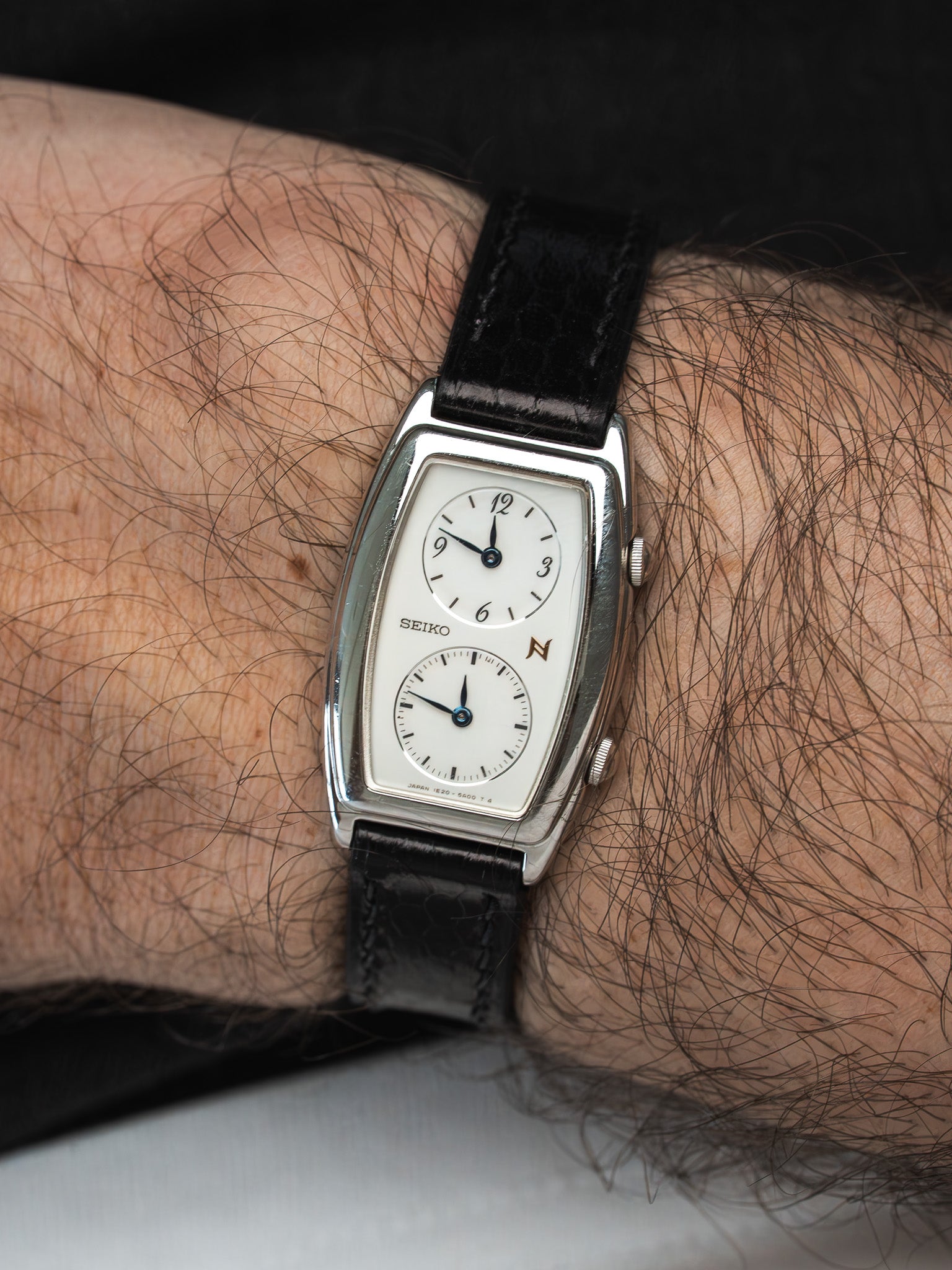 Orologio Seiko Dual Time Vintage Acciaio — Due Fusi Tonneau Nero (2004)