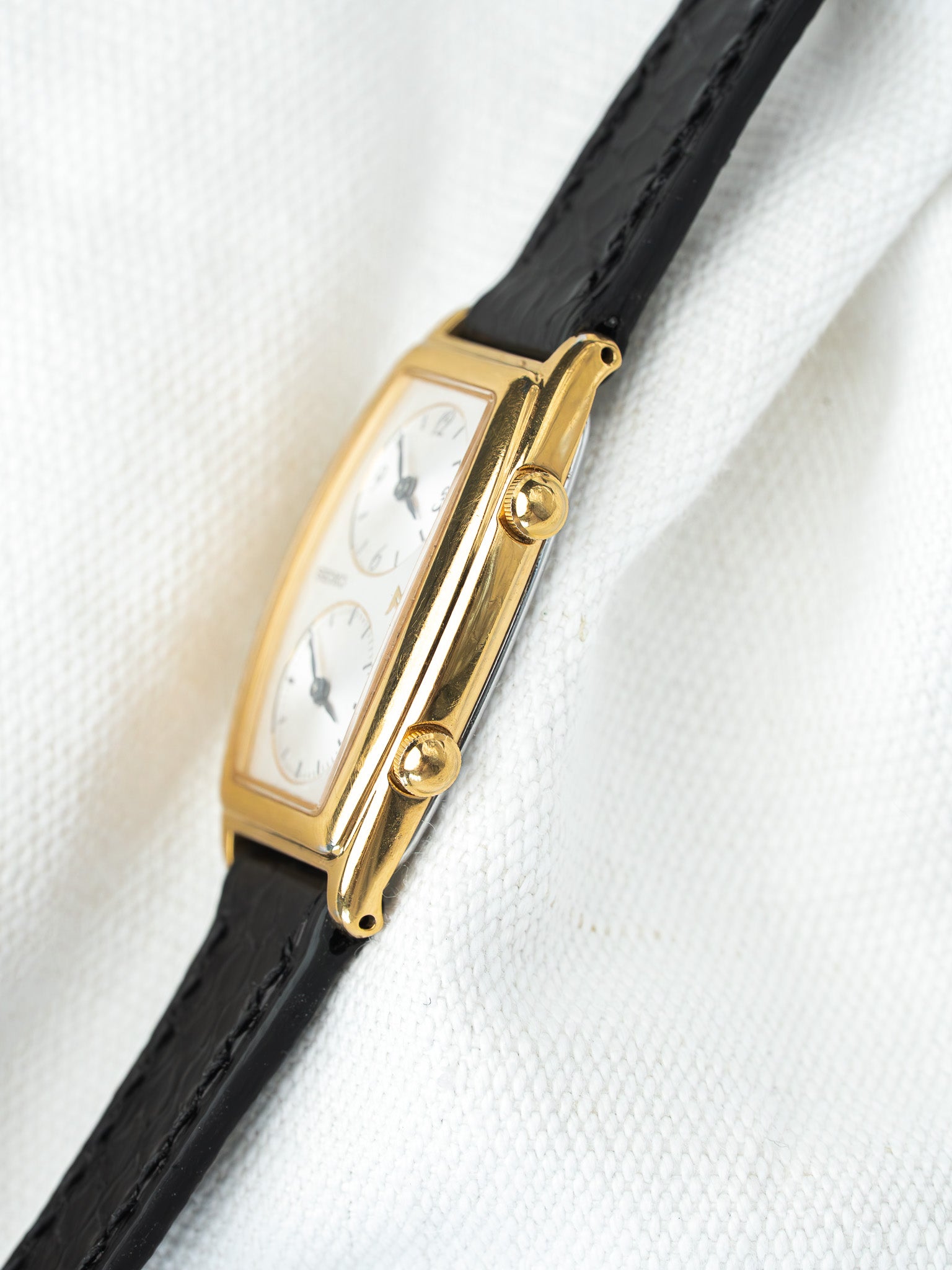 Montre Seiko Dual Time Vintage Or — Double Affichage Tonneau Cuir Noir (2005)