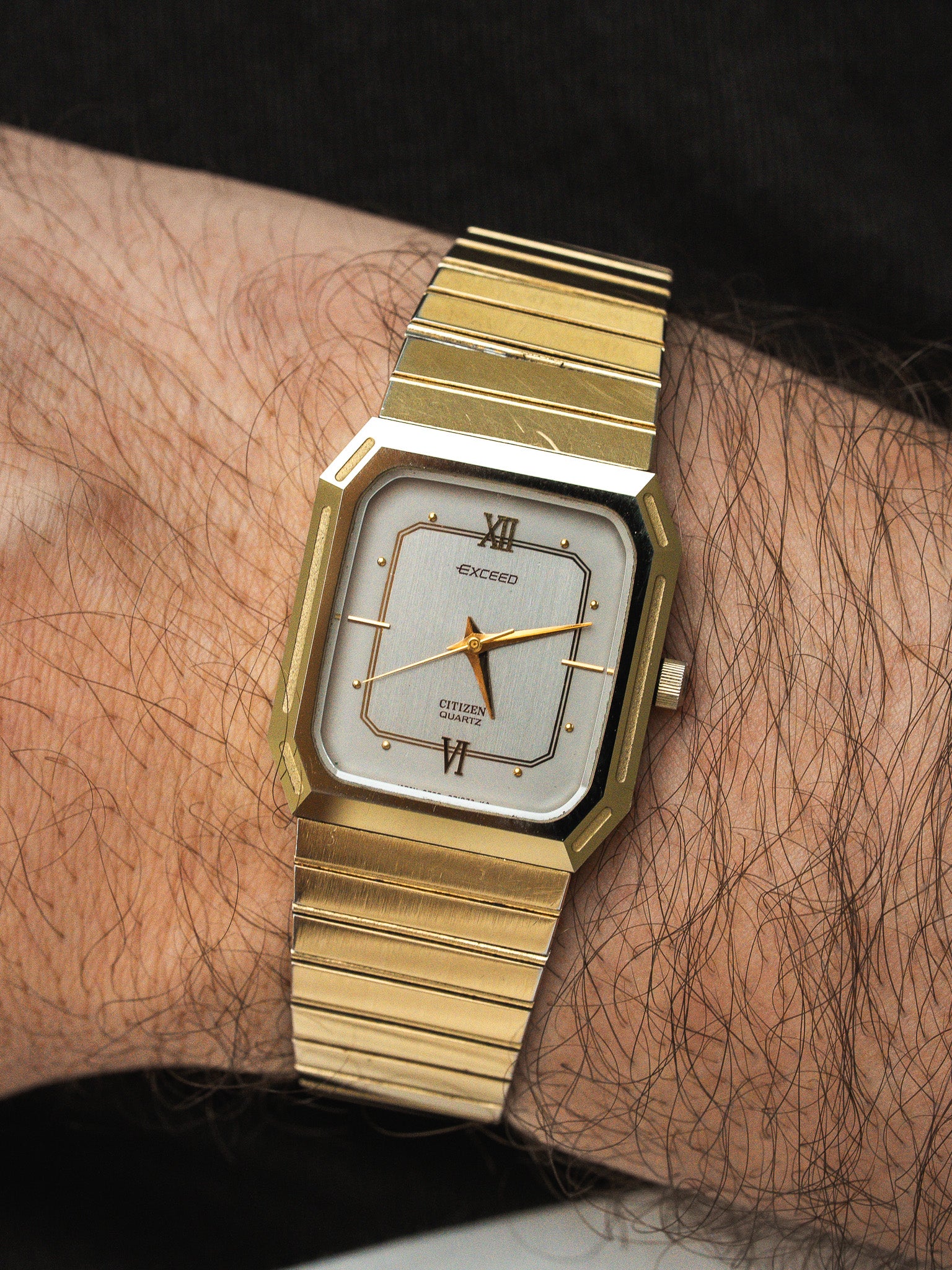 Montre Citizen Exceed Vintage Plaqué Or — Rectangulaire Cadran Gris (1982)