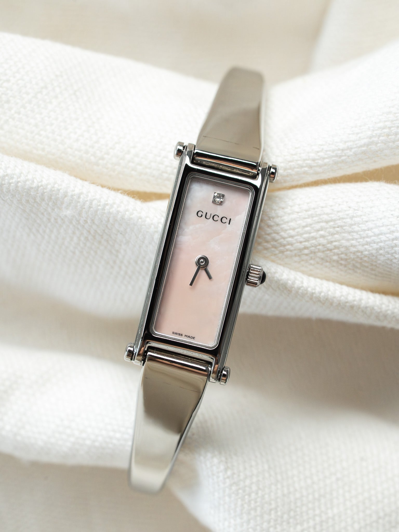 Gucci - Tank Bracciale rigido in acciaio Cadran in madreperla rosa chiaro - 1990s