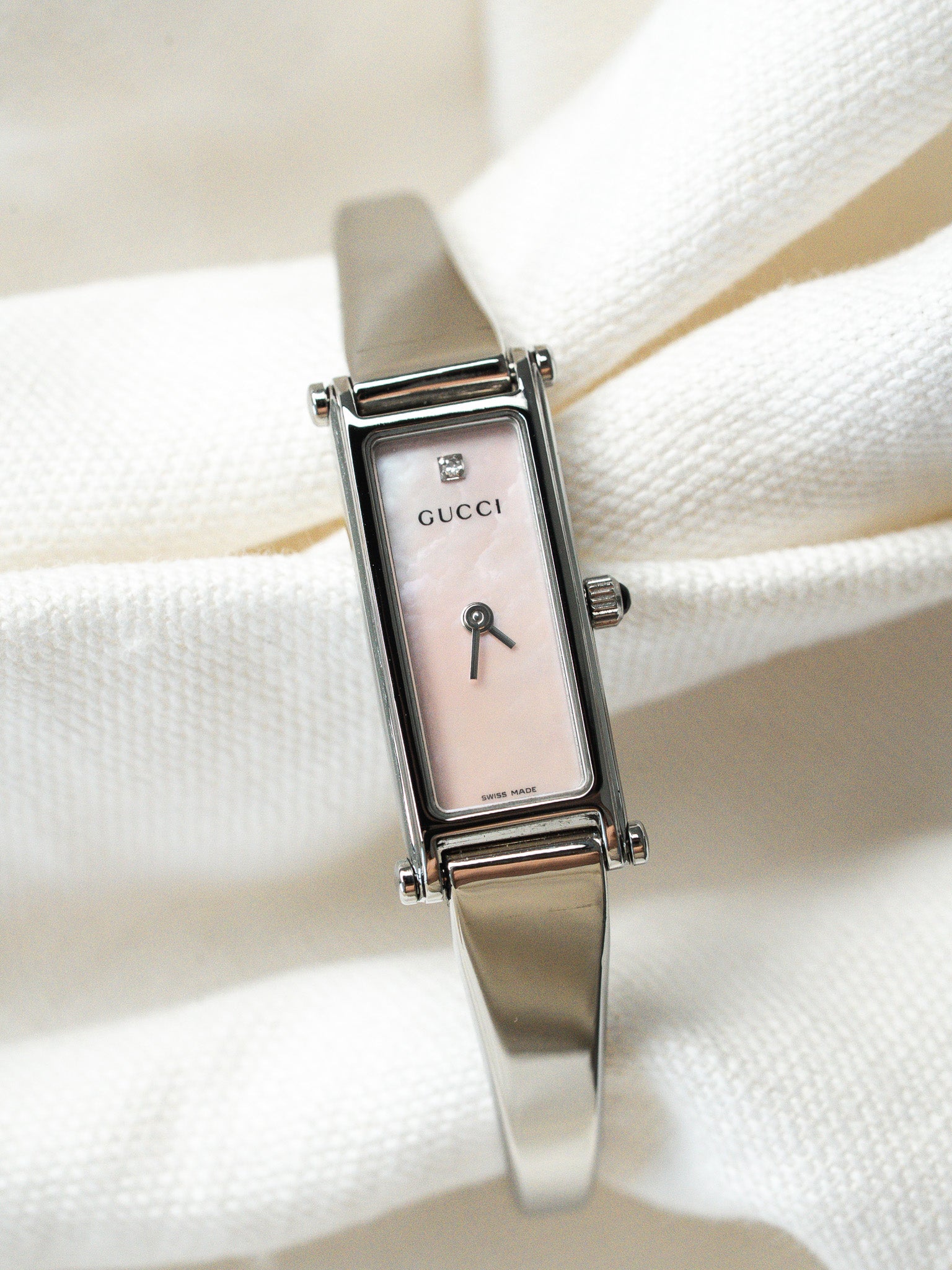 Gucci - Tank Bracciale rigido in acciaio Cadran in madreperla rosa chiaro - 1990s