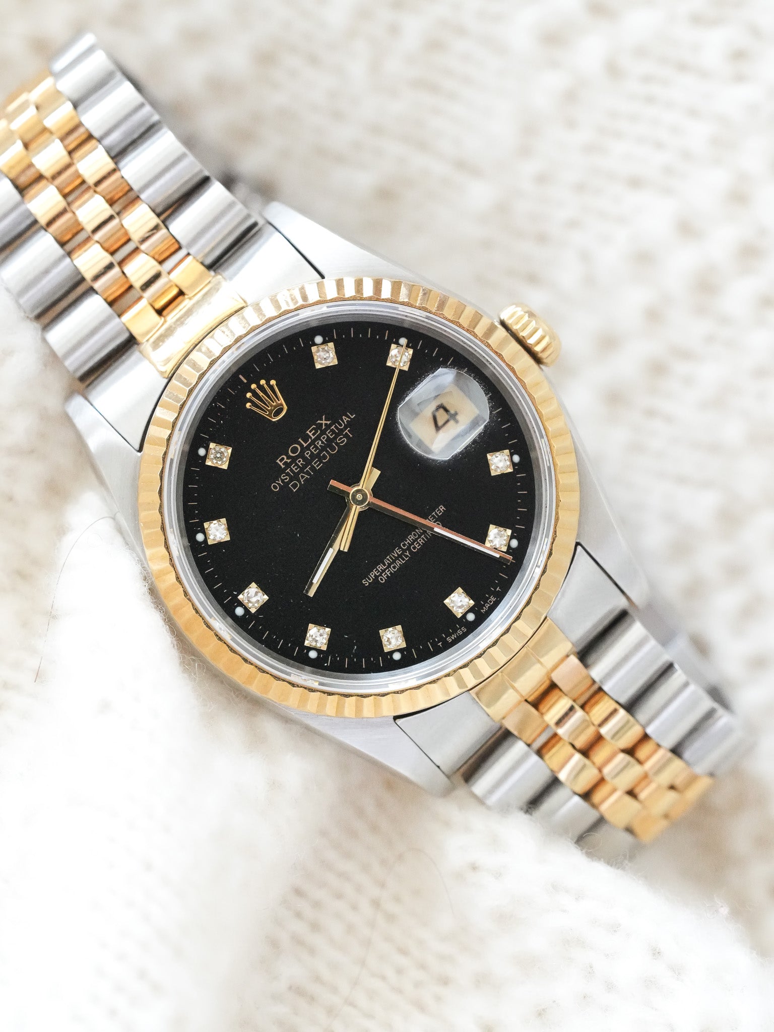 Rolex - Datejust 36 мм 16233 Золото Сталь юбилей Черный циферблат с бриллиантами - 1991