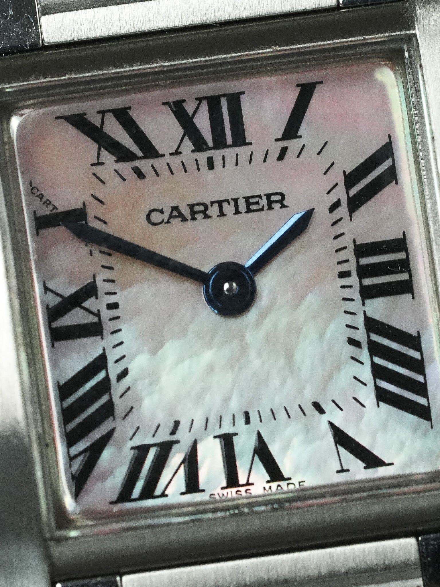 Cartier - Tank 法国 2384 钢 粉红色珍珠母表盘 - 2000年代