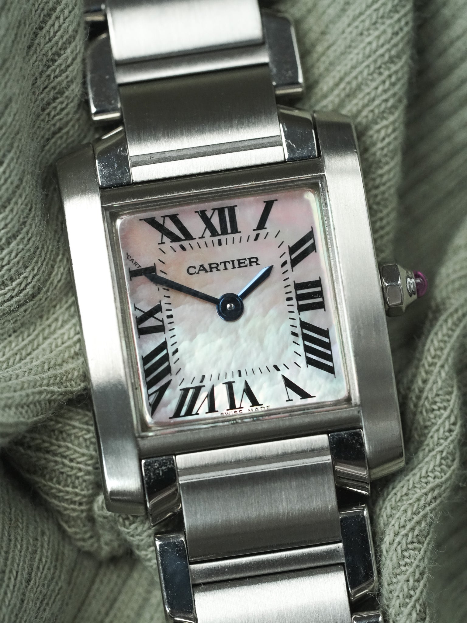 Cartier - Tank 法国 2384 钢 粉红色珍珠母表盘 - 2000年代