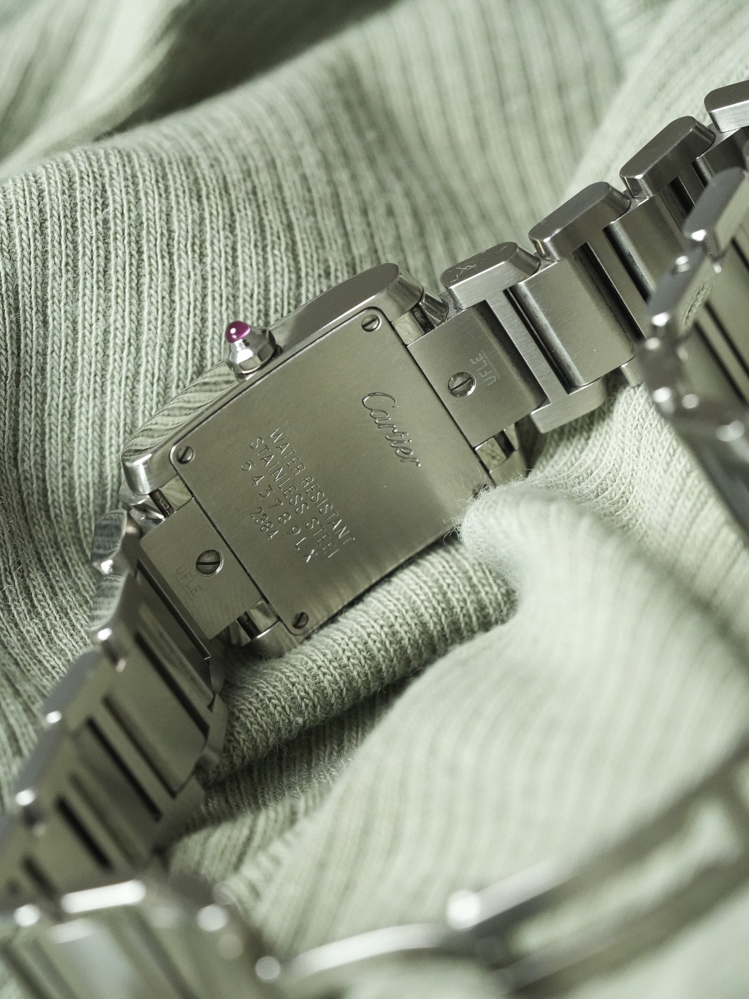 Cartier - Tank 法国 2384 钢 粉红色珍珠母表盘 - 2000年代