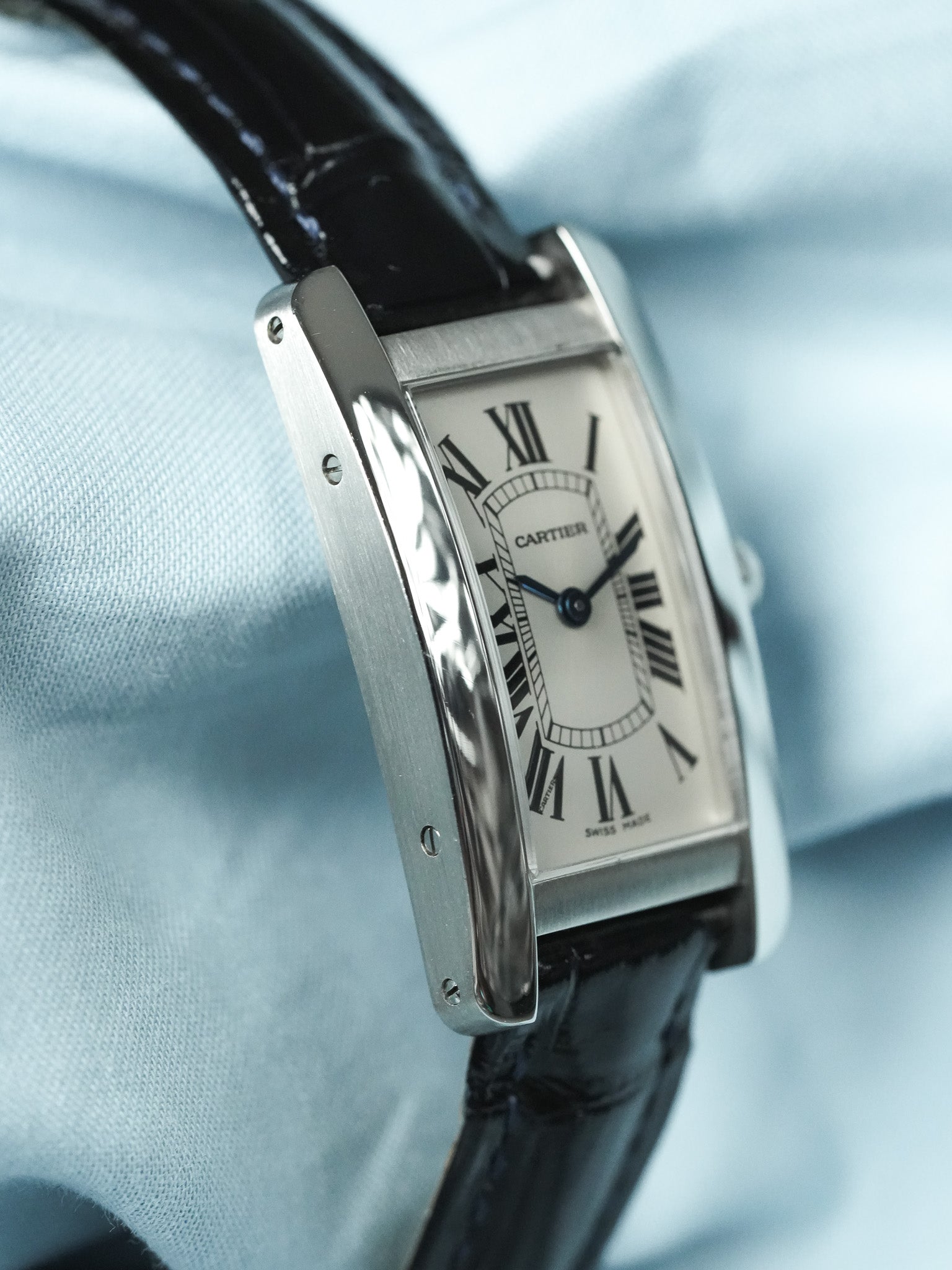 Cartier - Tank Américaine 3970 Acier Quartz Cuir bleu - 2010s