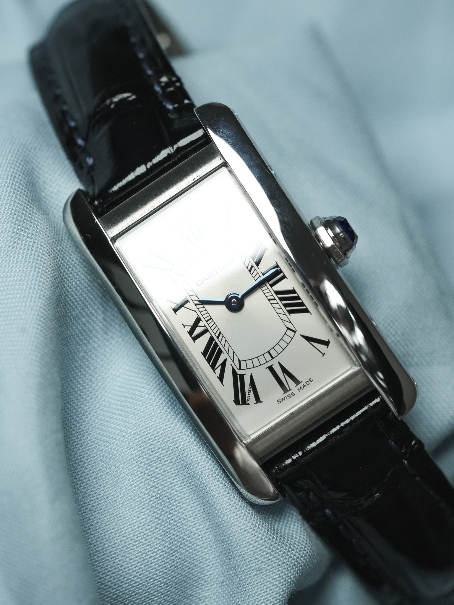 Cartier - Tank Américaine 3970 Acier Quartz Cuir bleu - 2010s