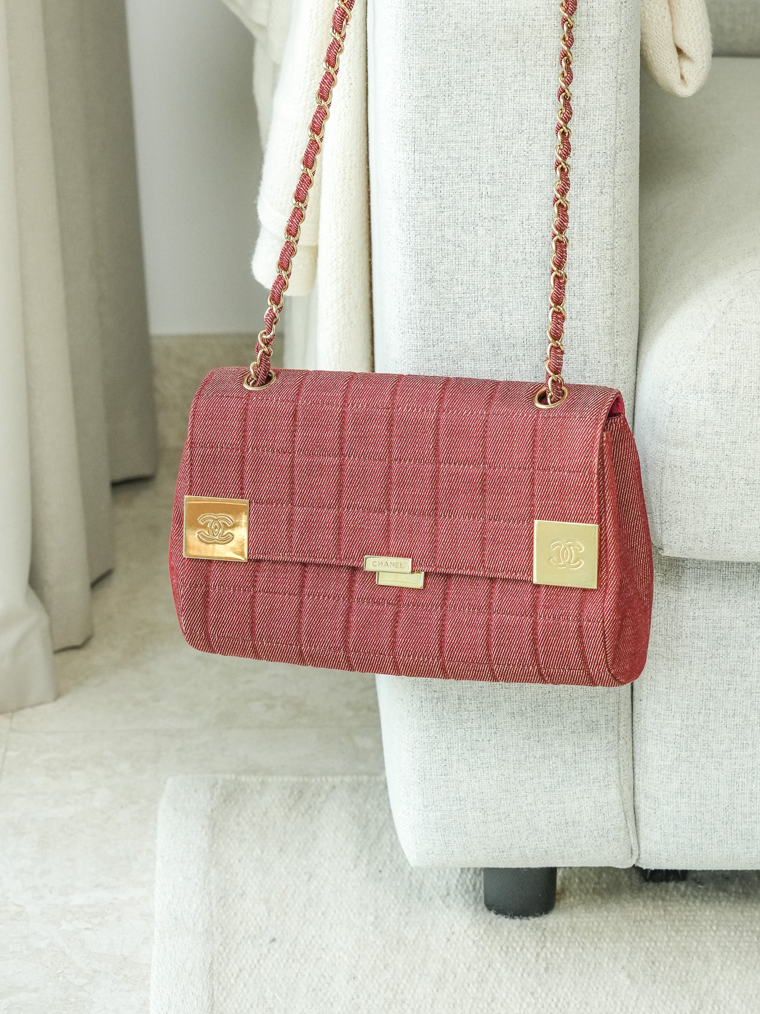 Borsa a Mano Chanel Vintage - Chocolate Bar Denim Rosso Donna (2002-2003)