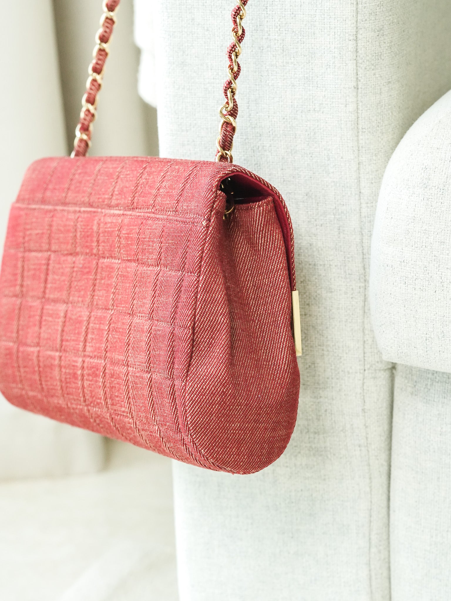 Borsa a Mano Chanel Vintage - Chocolate Bar Denim Rosso Donna (2002-2003)