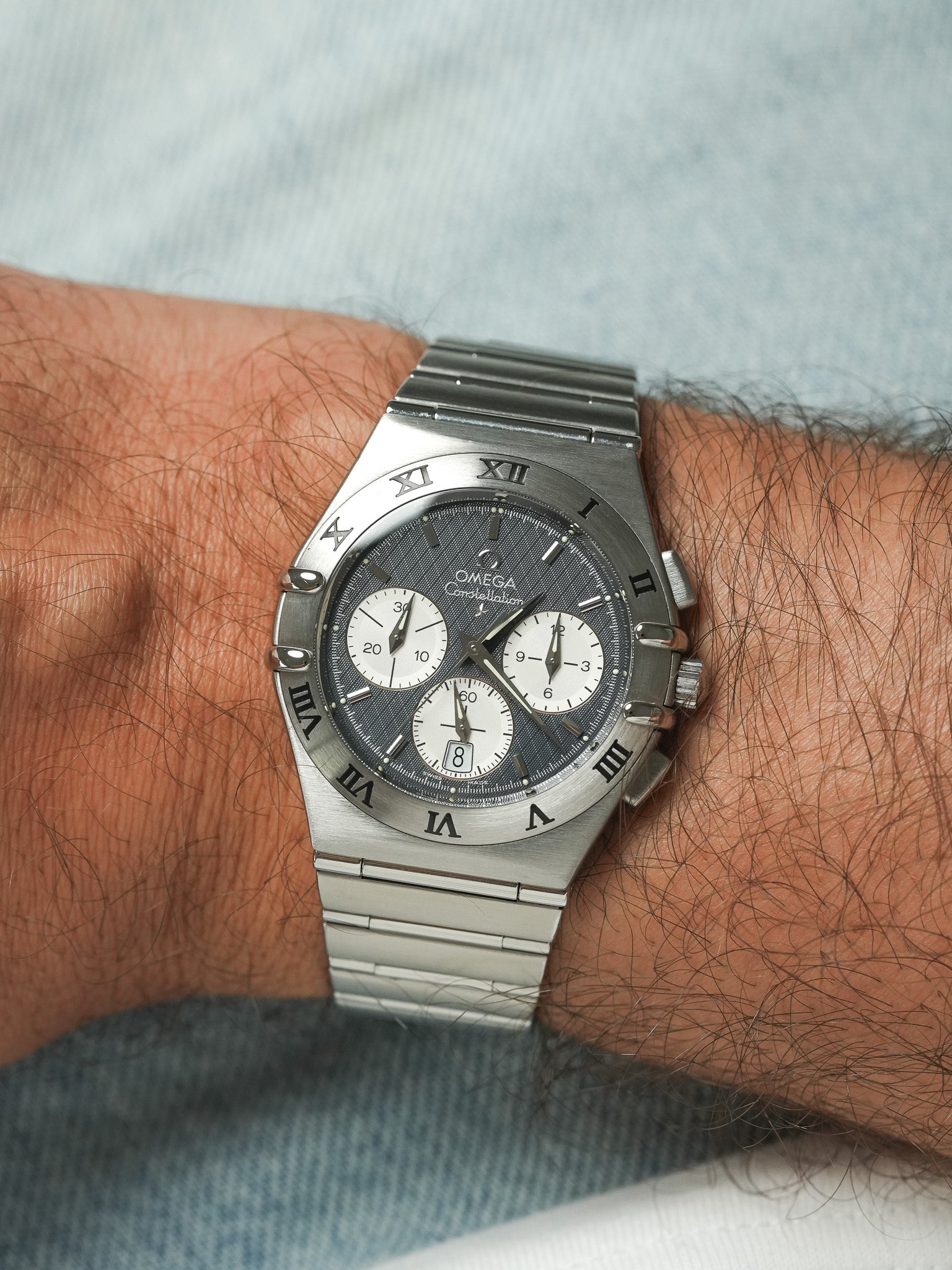 Omega - Constellation Double Eagle 1542.40 Stahl Wabenmuster Grau Zifferblatt - 1990s