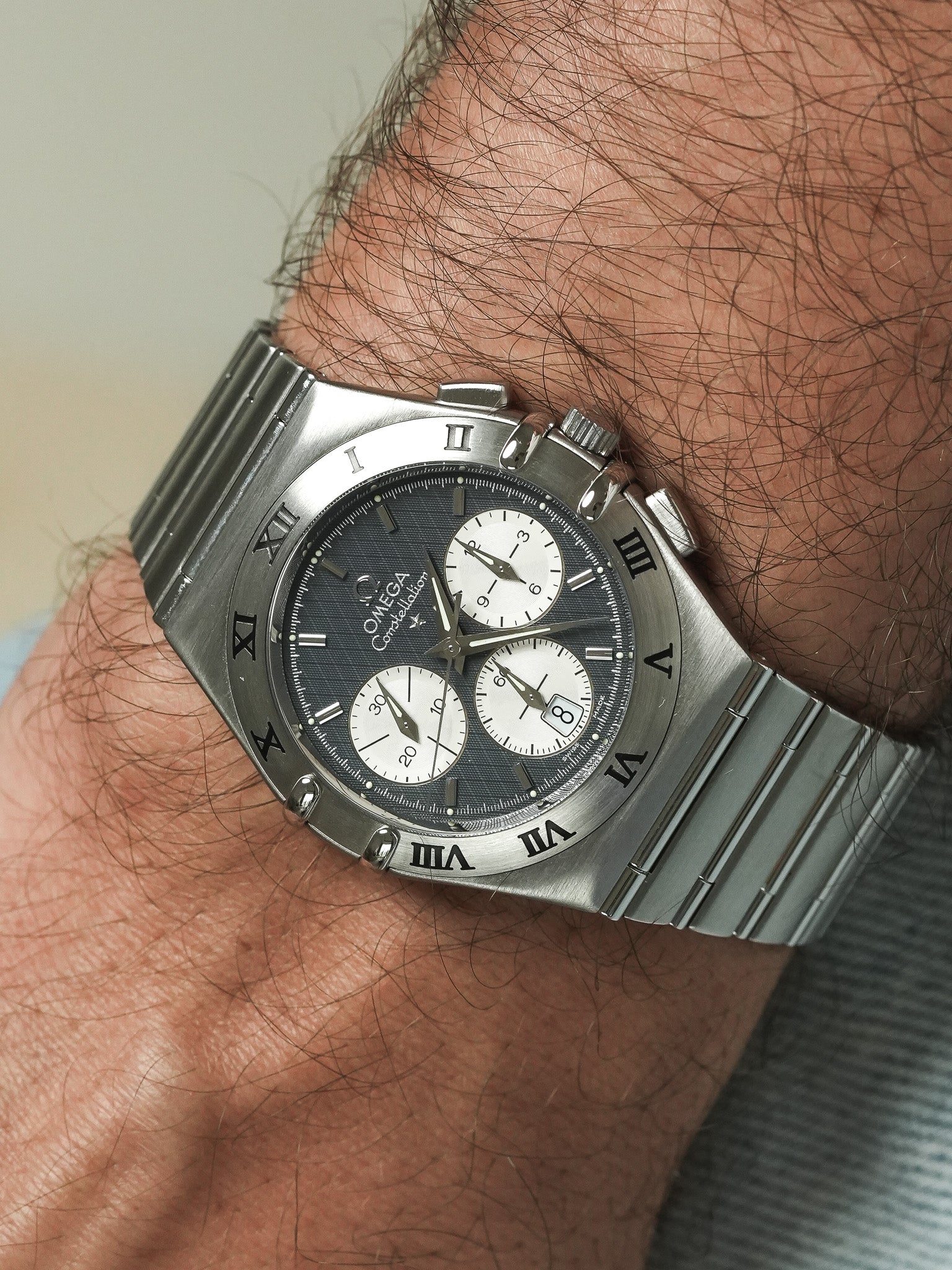 Omega - Constellation Double Eagle 1542.40 Stahl Wabenmuster Grau Zifferblatt - 1990s