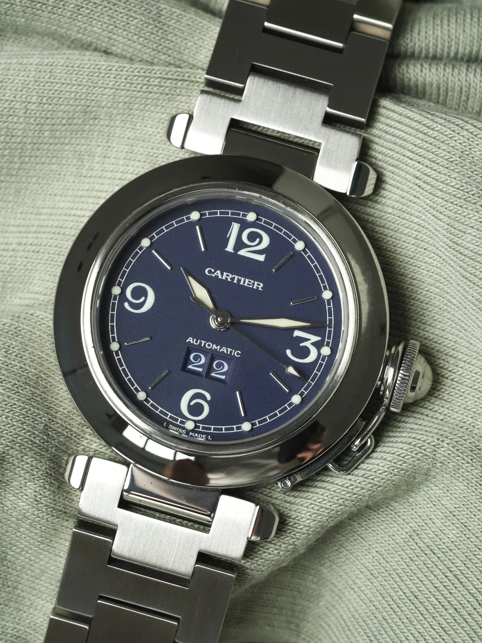 Cartier - Pasha 2475 Grande Data Acciaio Blu 35mm - anni 2000