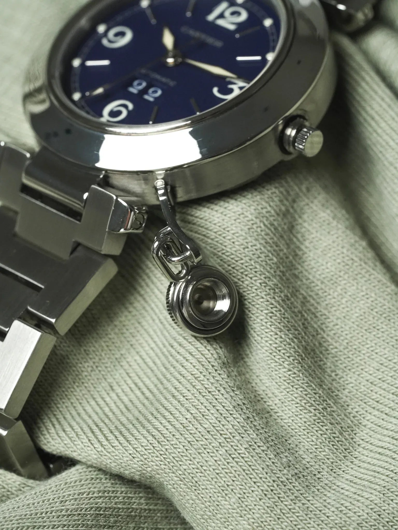 Cartier - Pasha 2475 Grande Data Acciaio Blu 35mm - anni 2000