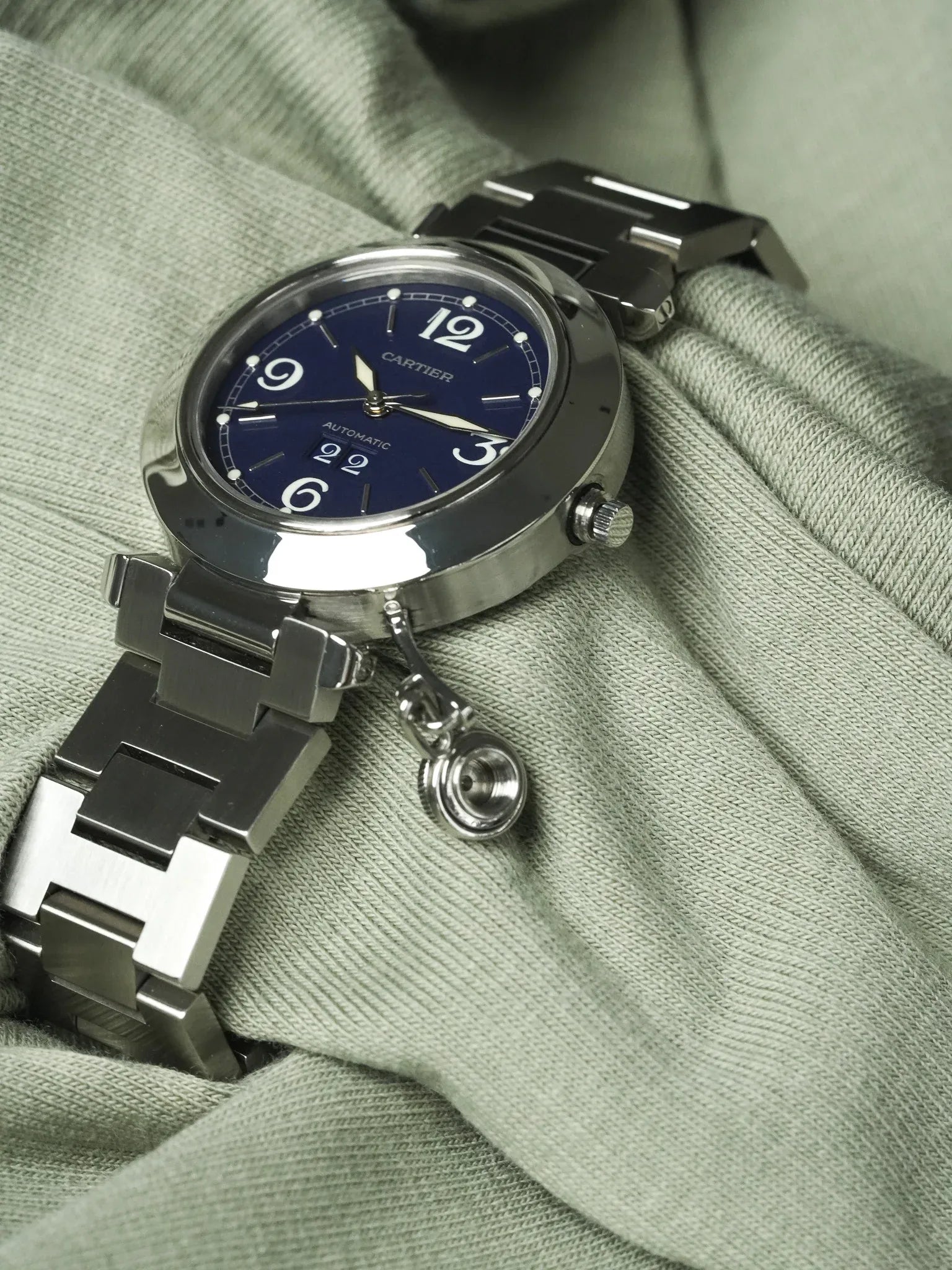 Cartier - Pasha 2475 Grande Data Acciaio Blu 35mm - anni 2000