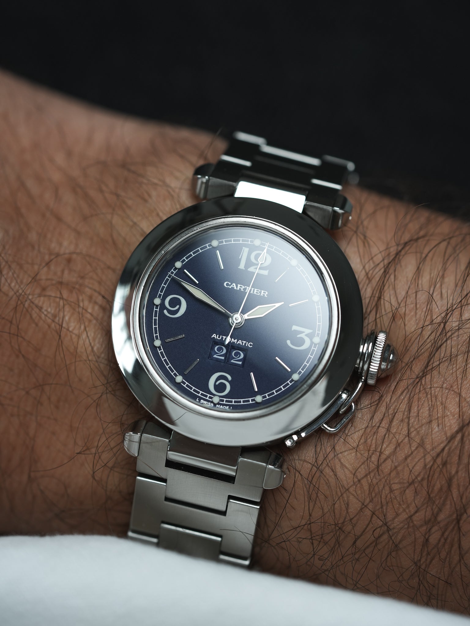 Cartier - Pasha 2475 Grande Data Acciaio Blu 35mm - anni 2000