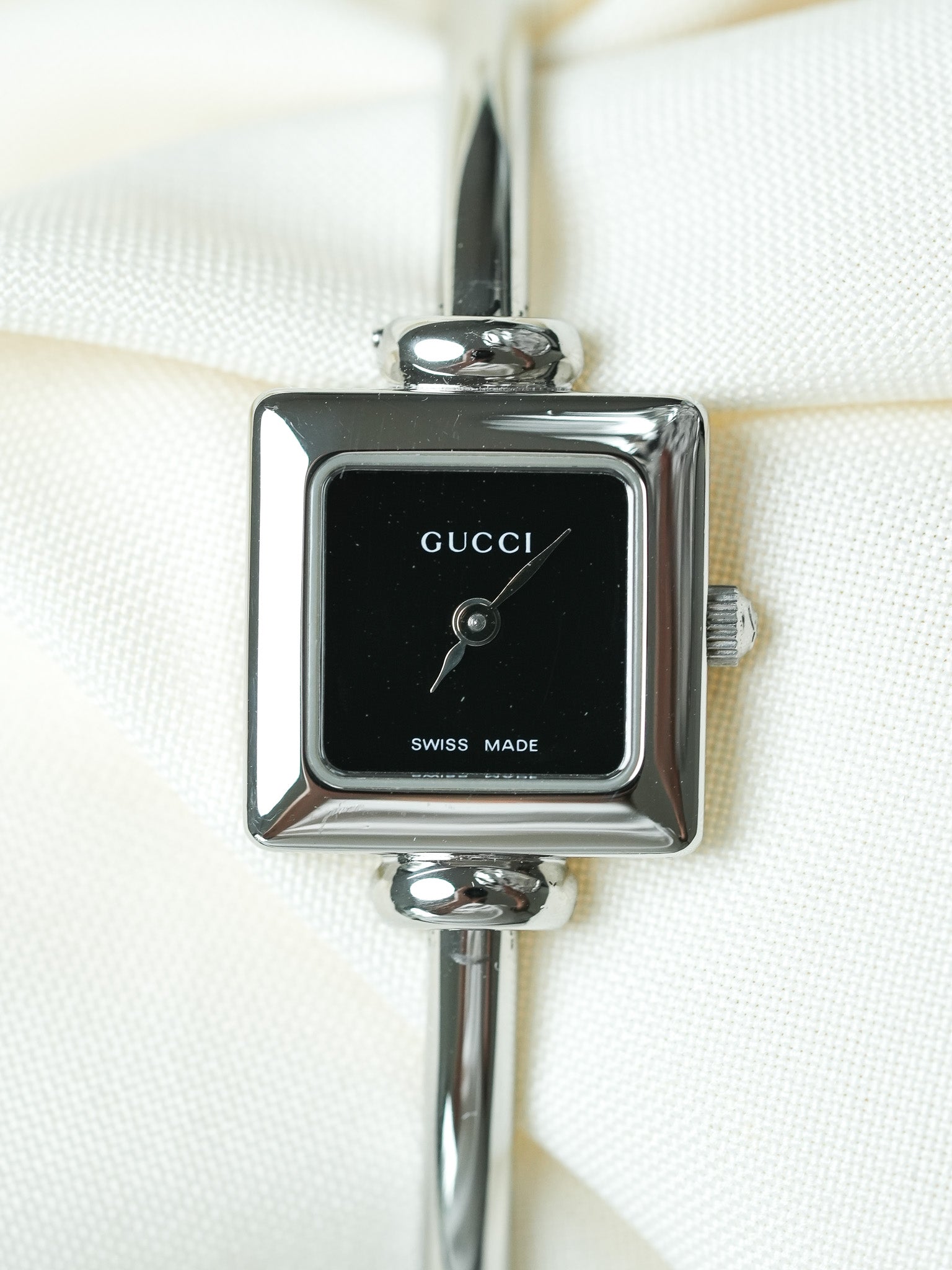 Gucci - Carré Noir Bracelet Jonc Acier - 1990s
