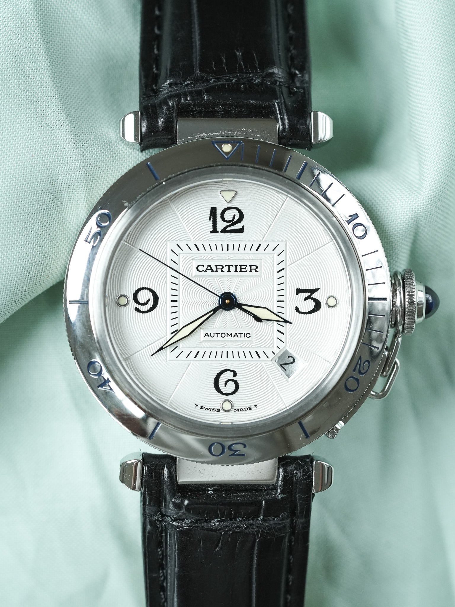 Cartier - Pasha 2378 Guilloché 38mm Steel Case Back Crystal - 1990s