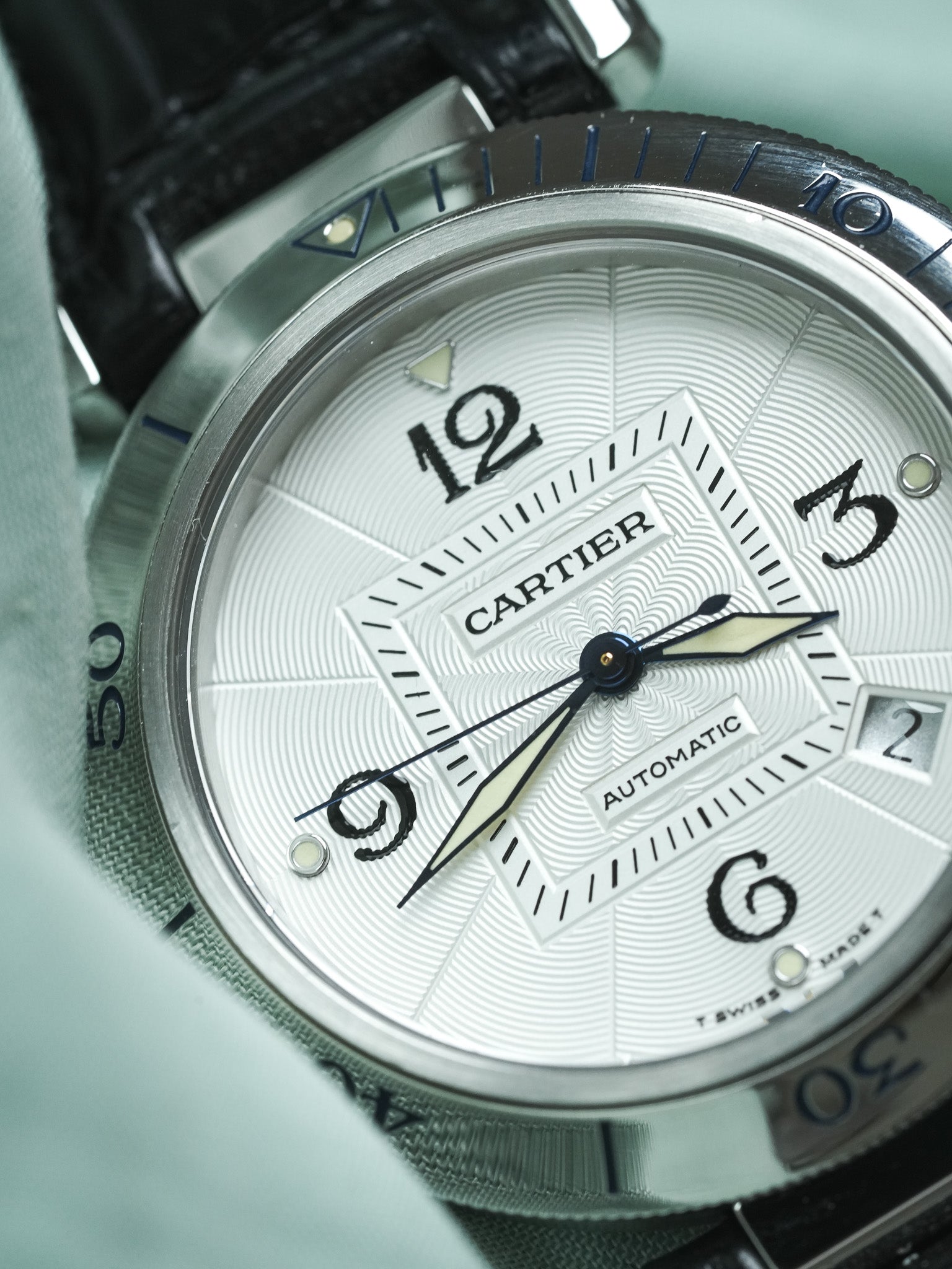 Cartier - Pasha 2378 Guilloché 38mm Steel Case Back Crystal - 1990s