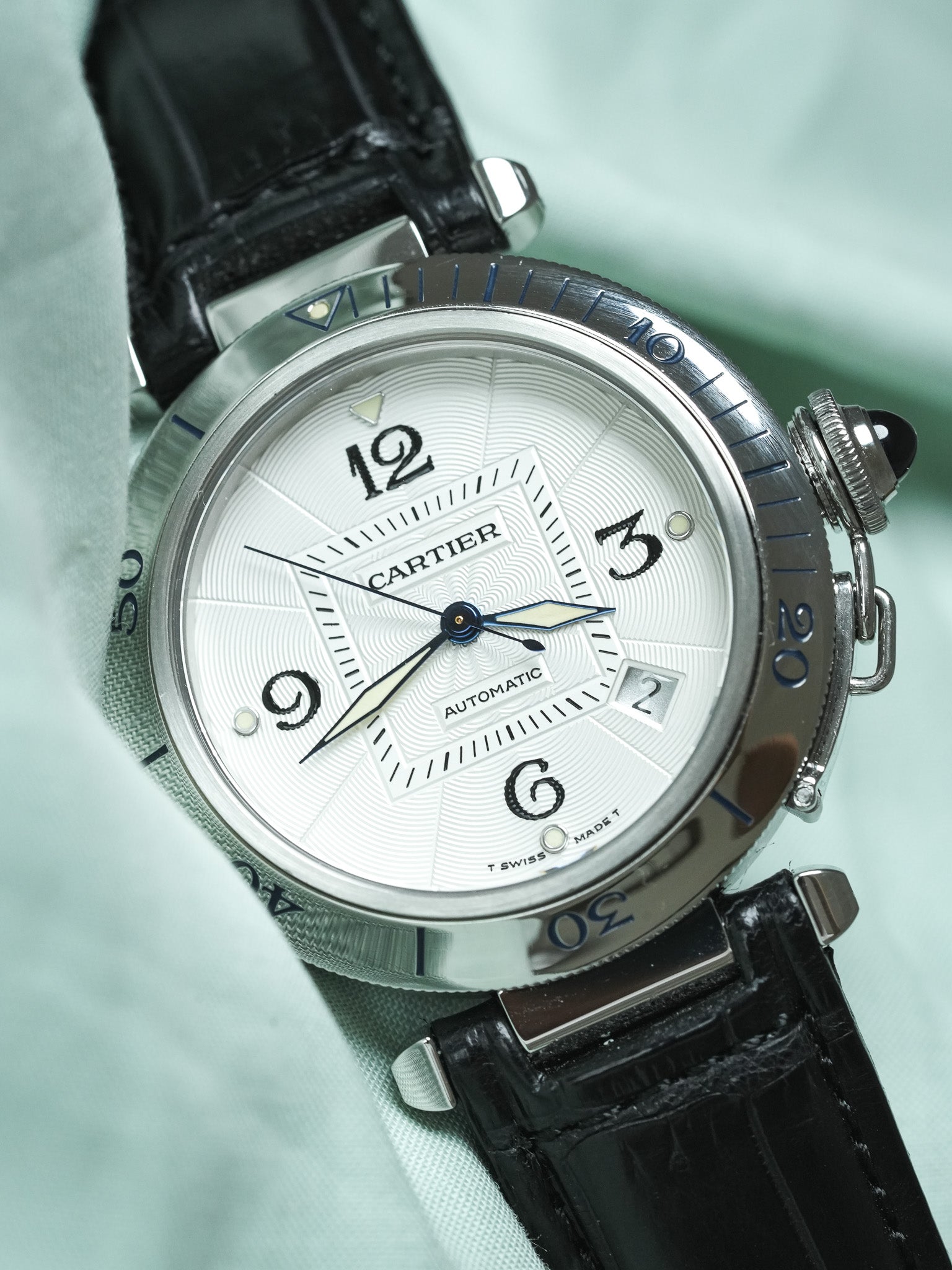 Cartier - Pasha 2378 Guilloché 38mm Steel Case Back Crystal - 1990s