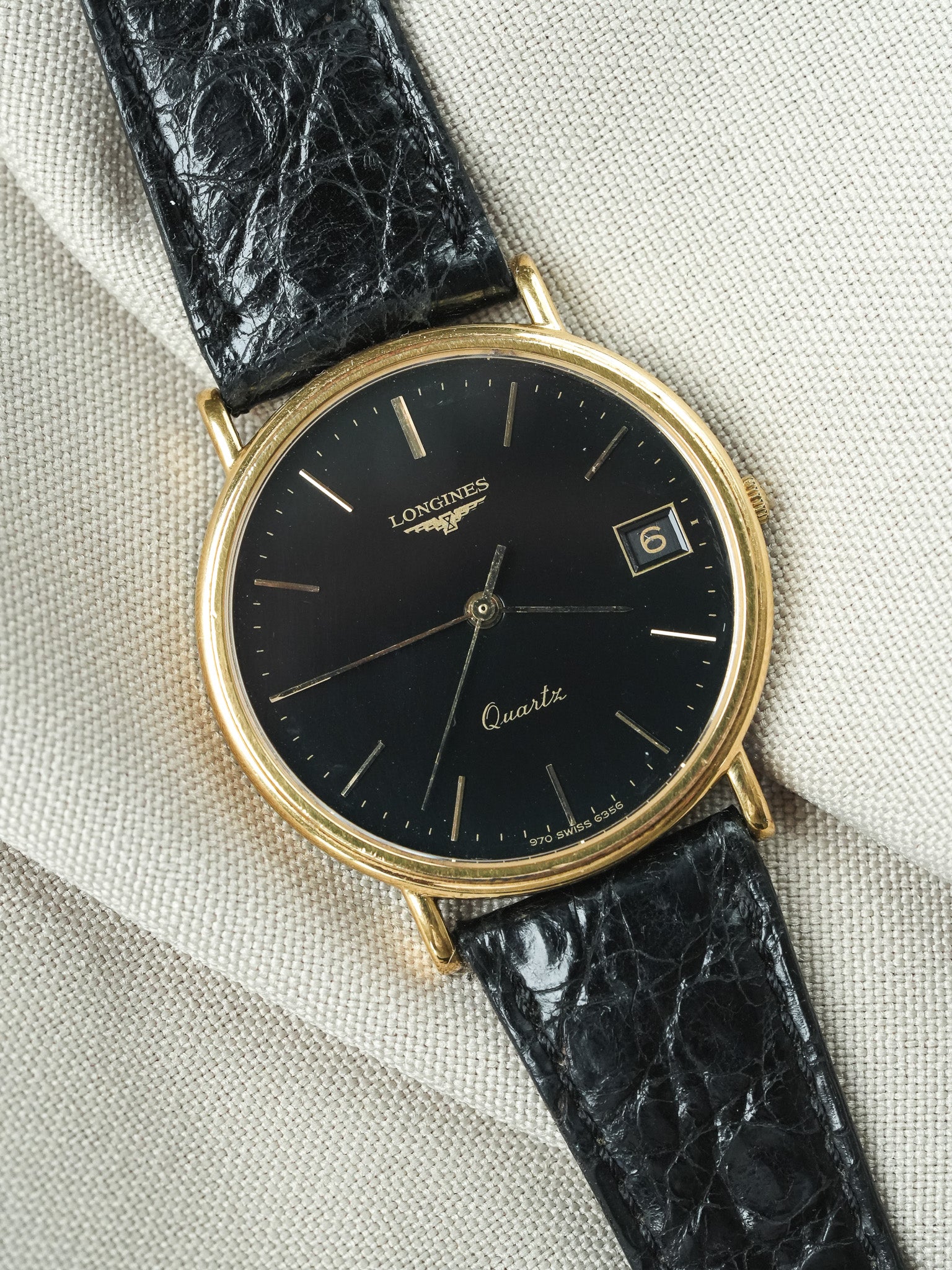 Longines - Ronde Noir Fecha Chapado en oro - 1980s