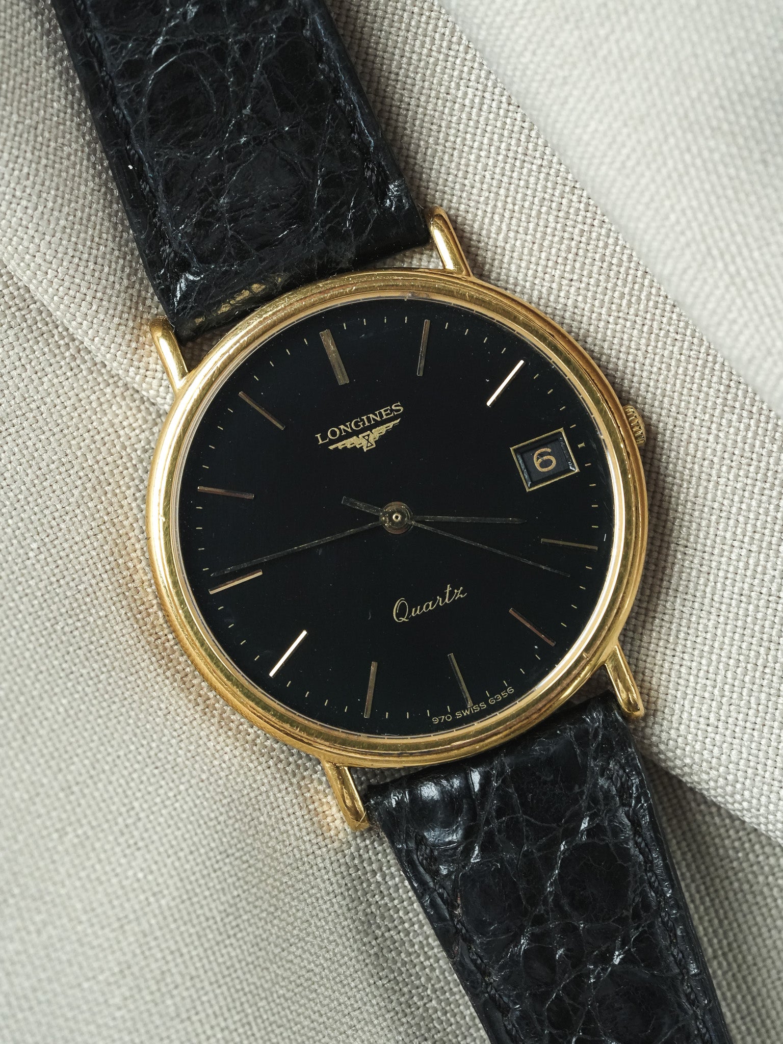 Longines - Ronde Noir Fecha Chapado en oro - 1980s