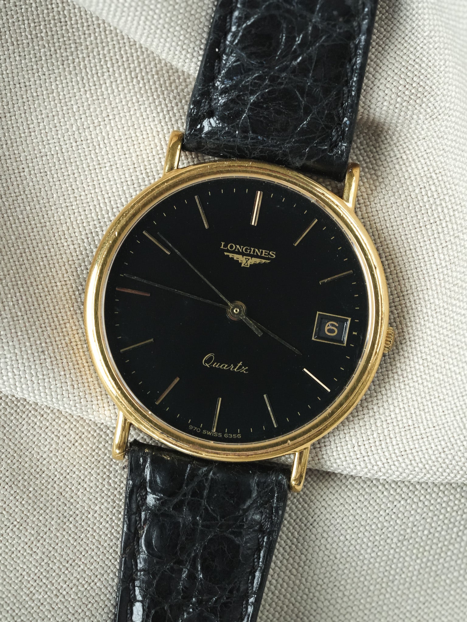 Longines - Ronde Noir Fecha Chapado en oro - 1980s