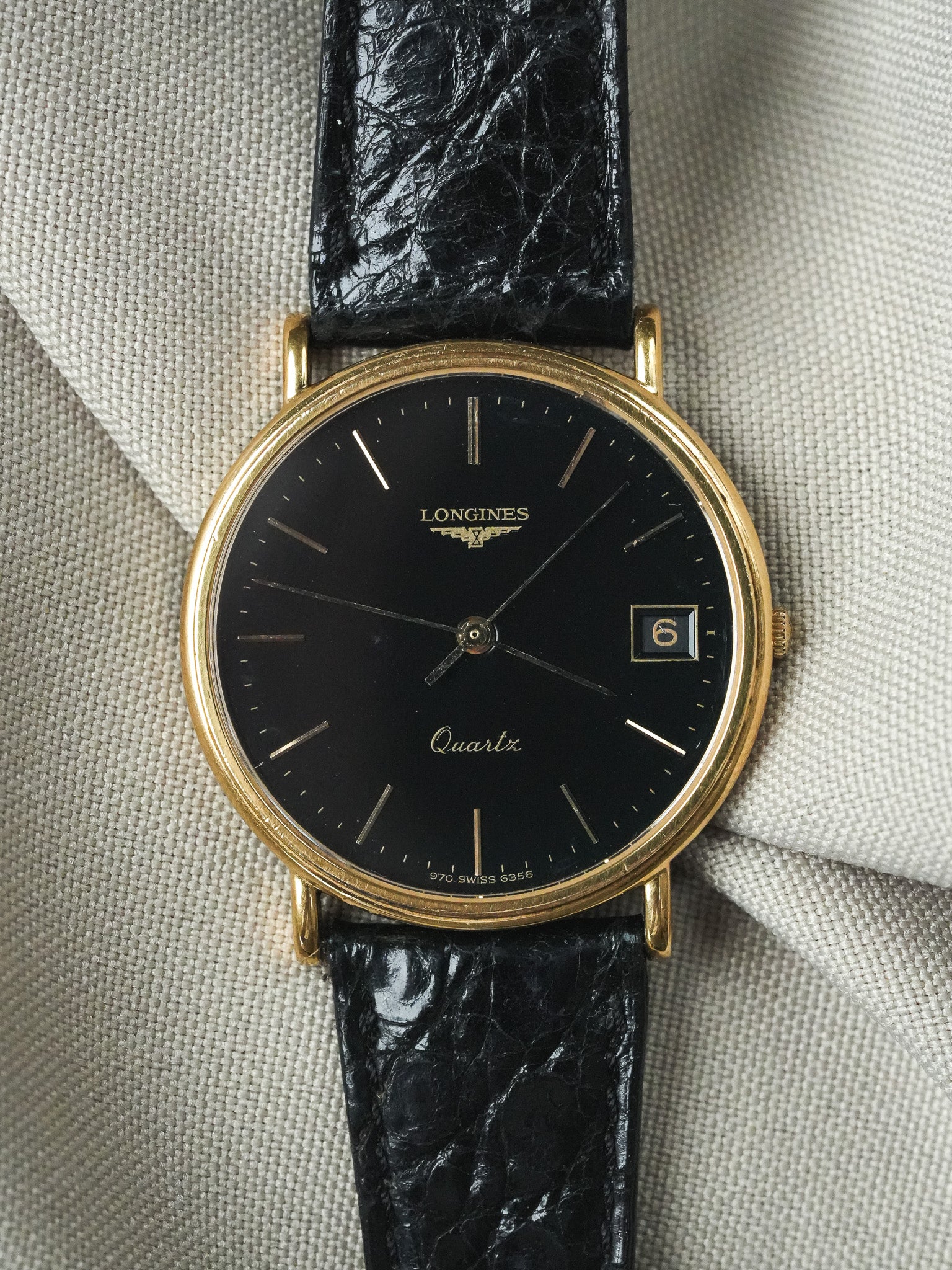 Longines - Ronde Noir Fecha Chapado en oro - 1980s