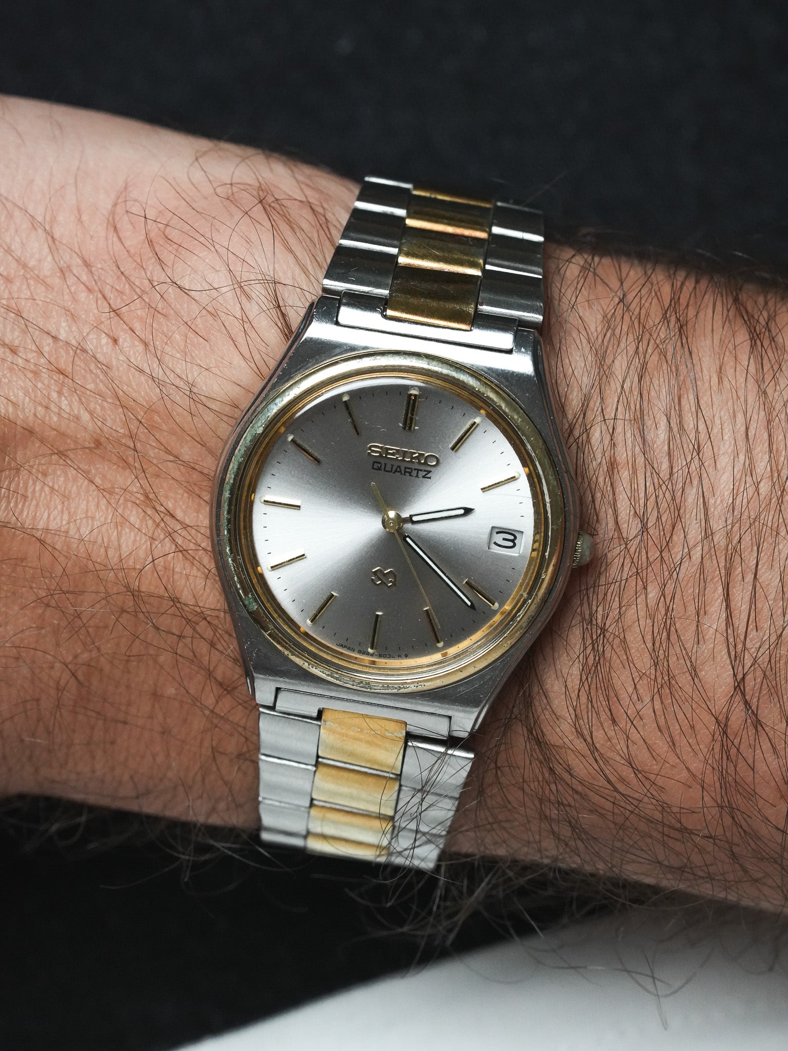 Seiko - SQ Acier Or Date Cadran argent - 1982