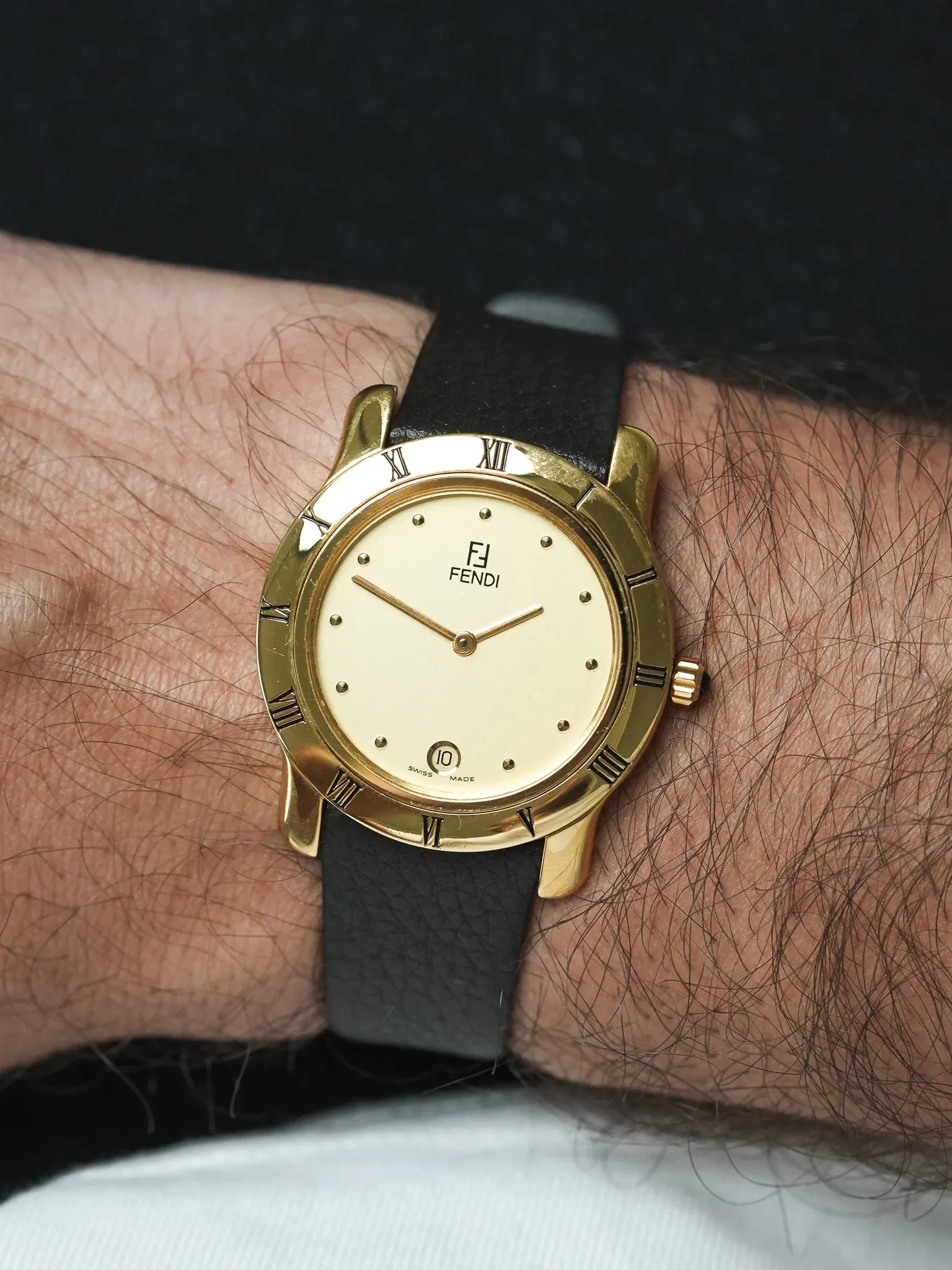 Fendi - 镀金或日期 6h 弧面 34mm - 1990s