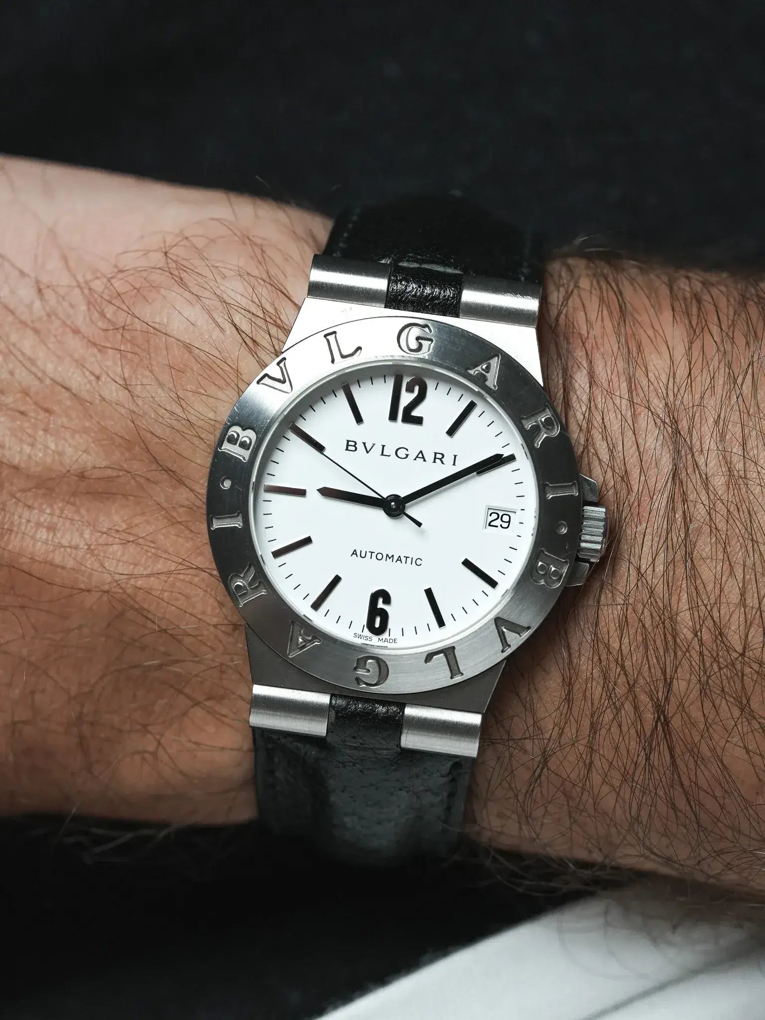 Bvlgari - Diagono LCV35S Leder Automatik weißes Zifferblatt - 2000er