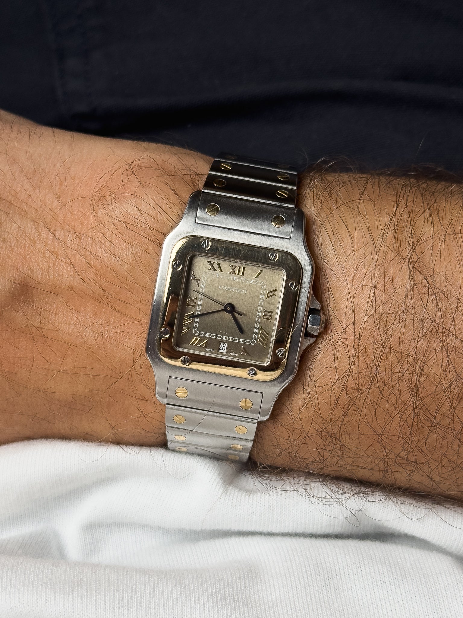 Cartier - Santos Curved 1566 Steel Gold Taupe Dial 29mm - 1990s