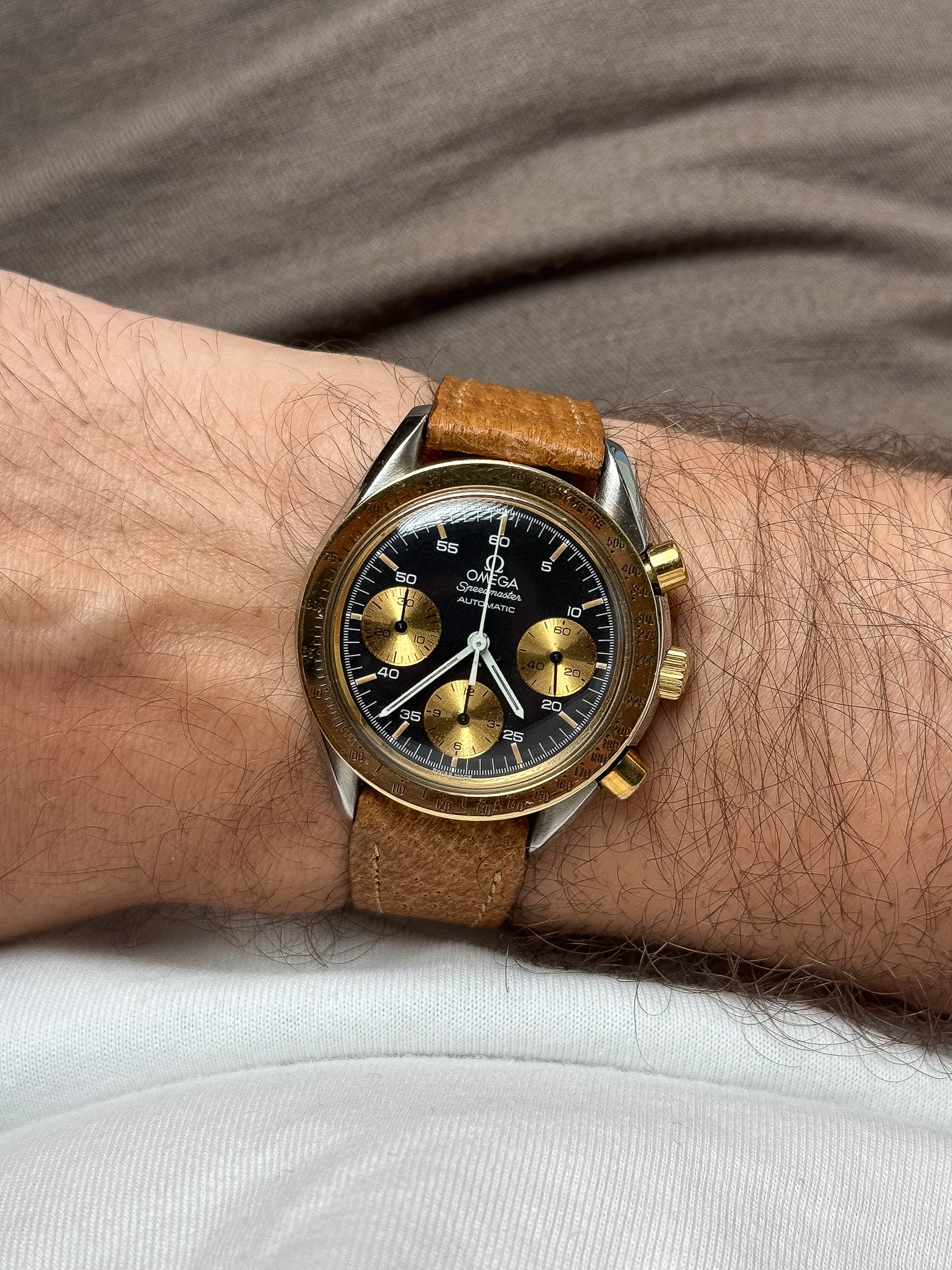 Omega - Speedmaster Ridotto 175.00.33 Acciaio Oro 18k Pelle Quadrante nero - 1990s