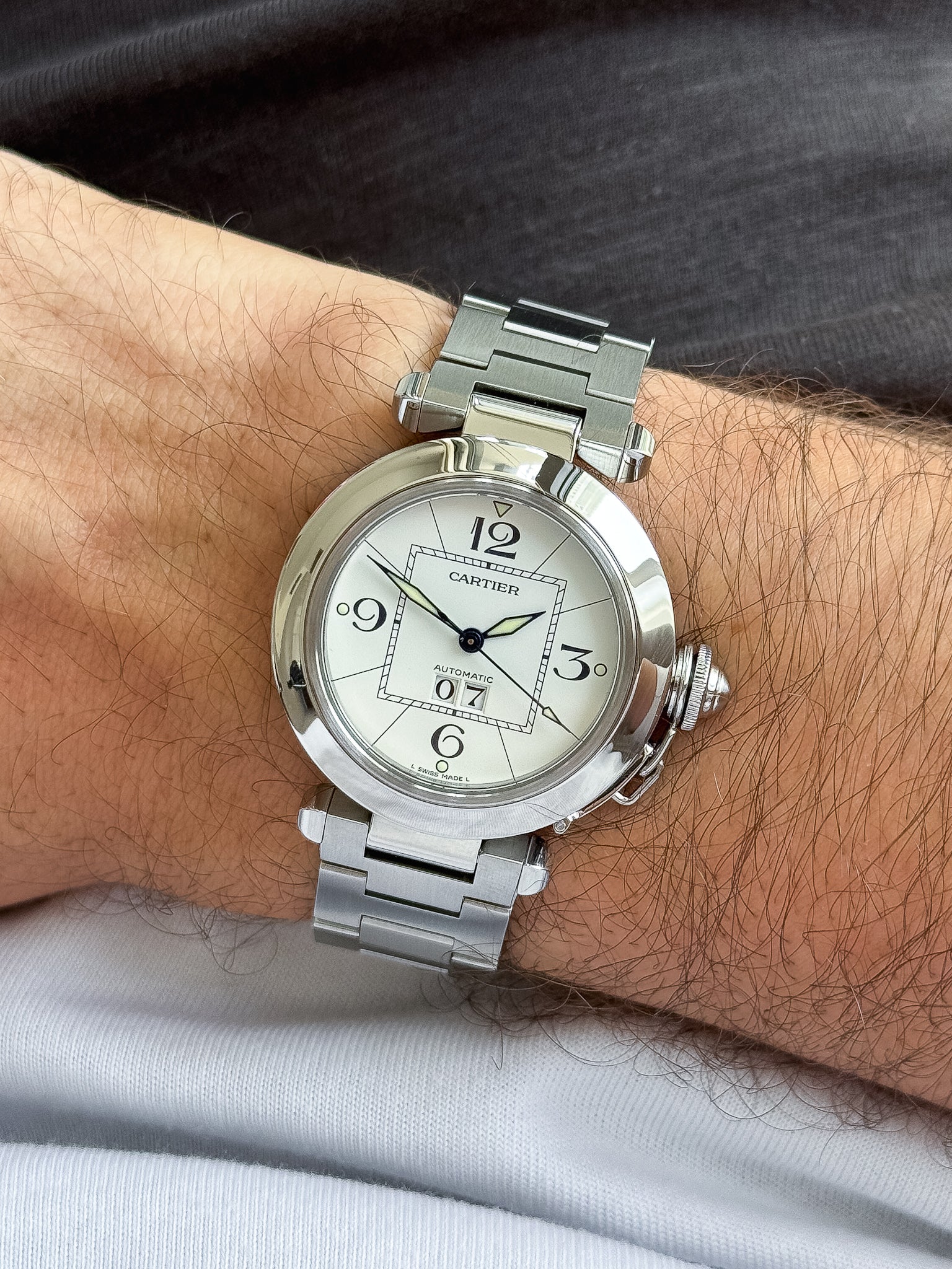 Cartier - Pasha 2475 Gran Fecha Blanco Acero 35mm - Años 2000